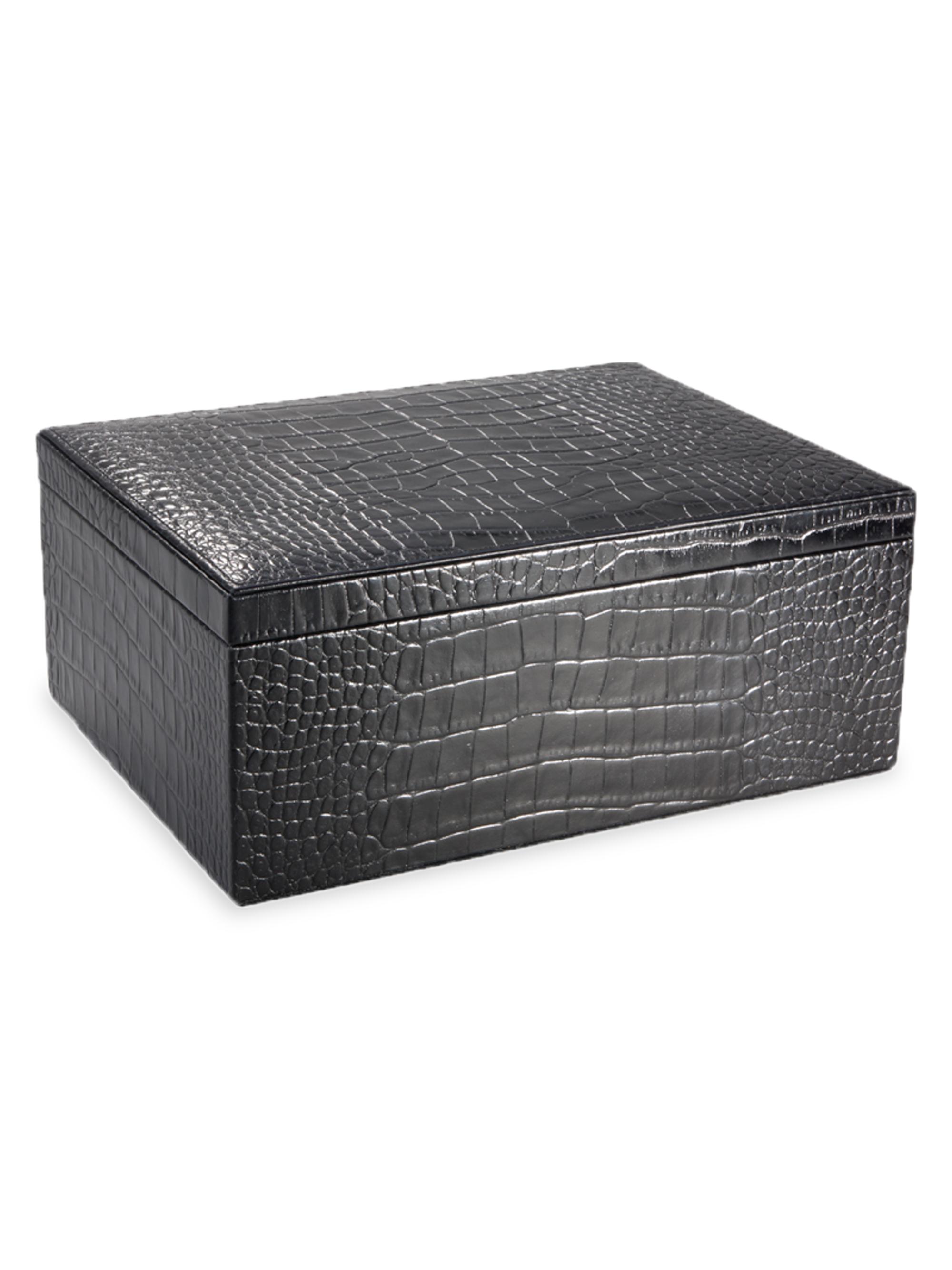 Graphic Image Large Croc-Embossed Leather Box - Black