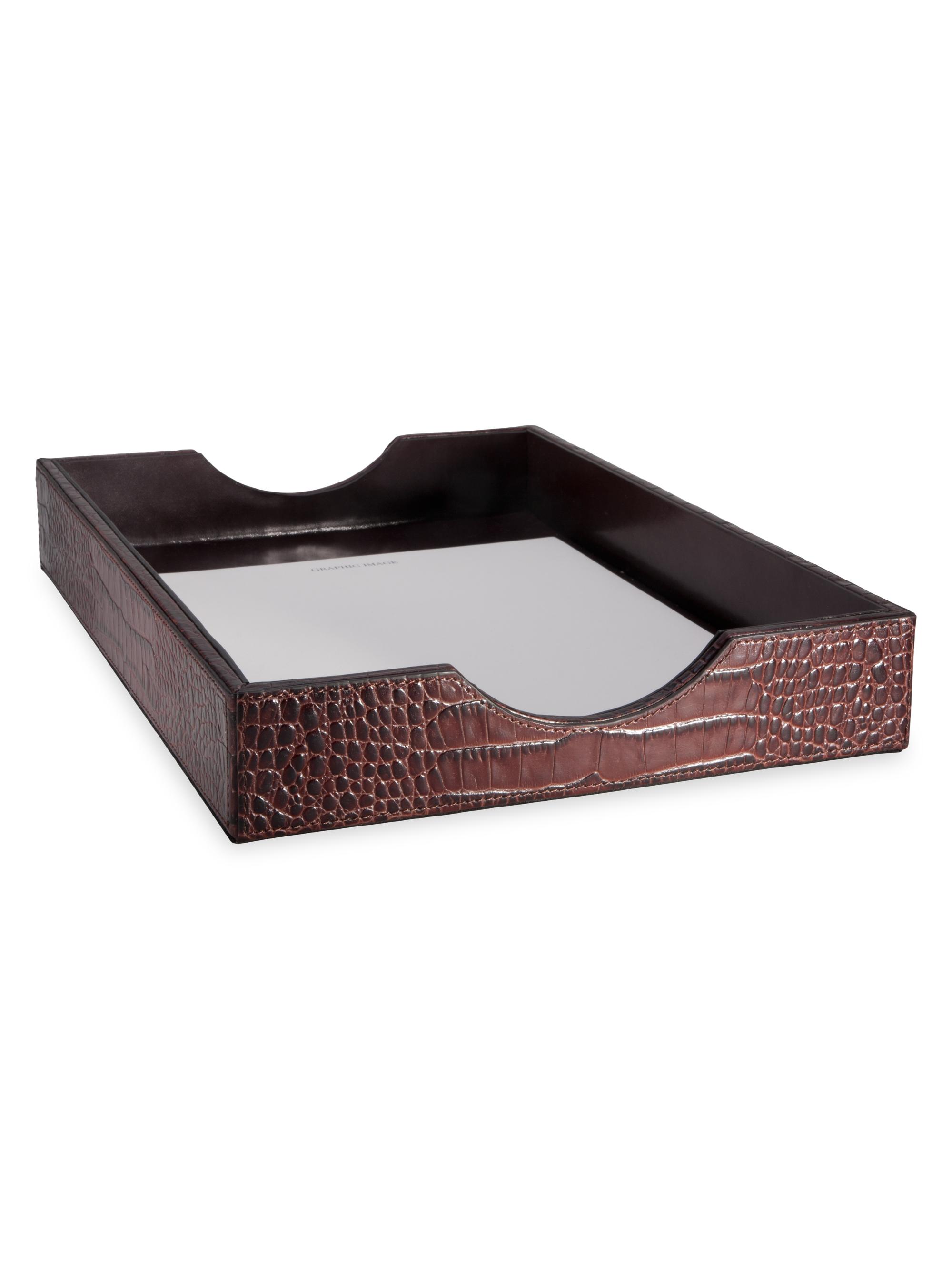 Graphic Image Croc-Embossed Leather Letter Tray - Brown