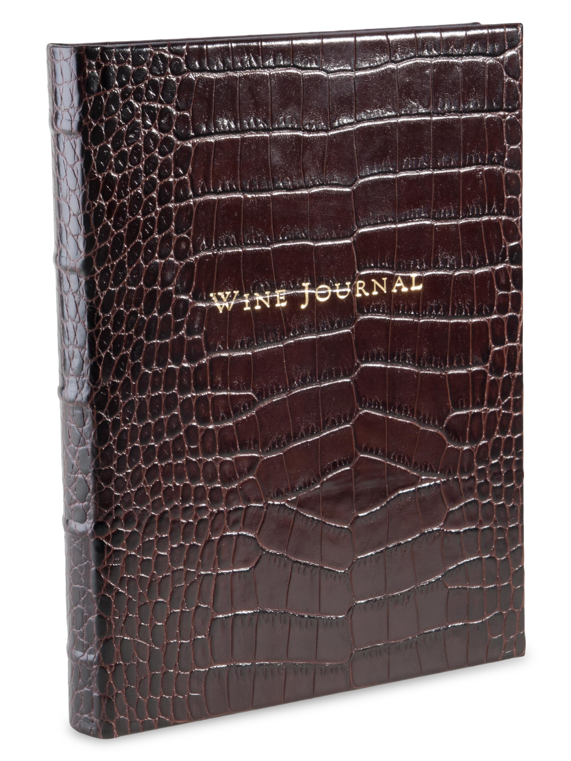 Graphic Image Croc-Embossed Tabbed Leather Wine Journal - Brown