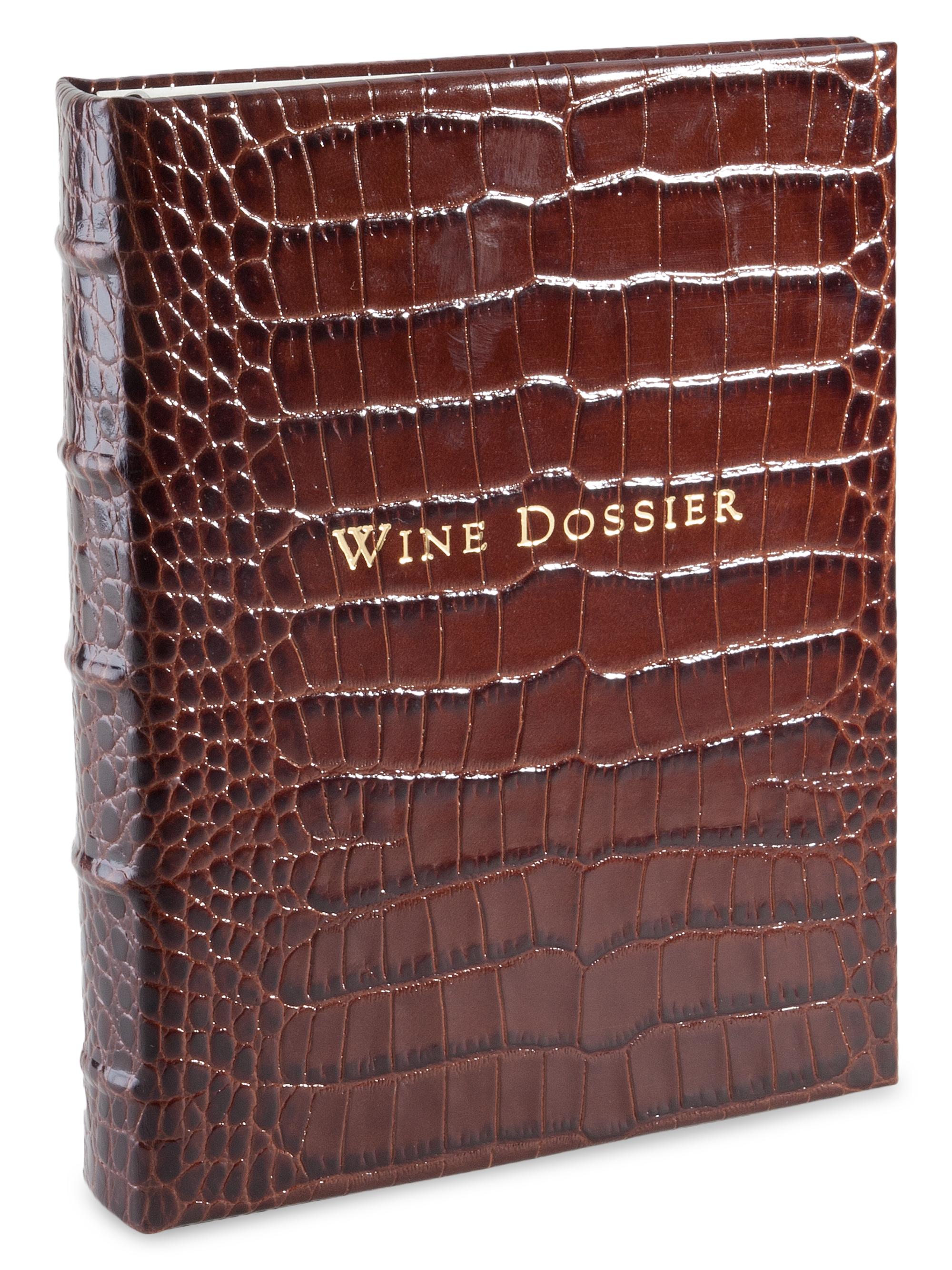Graphic Image Croc-Embossed Tabbed Leather Wine Dossier - Brown