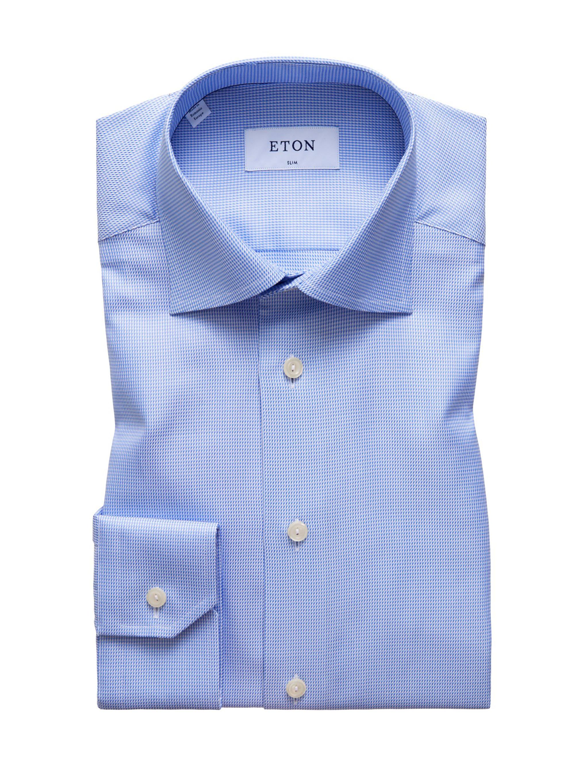 Eton Men's Slim-Fit Houndstooth Twill Dress Shirt - Blue