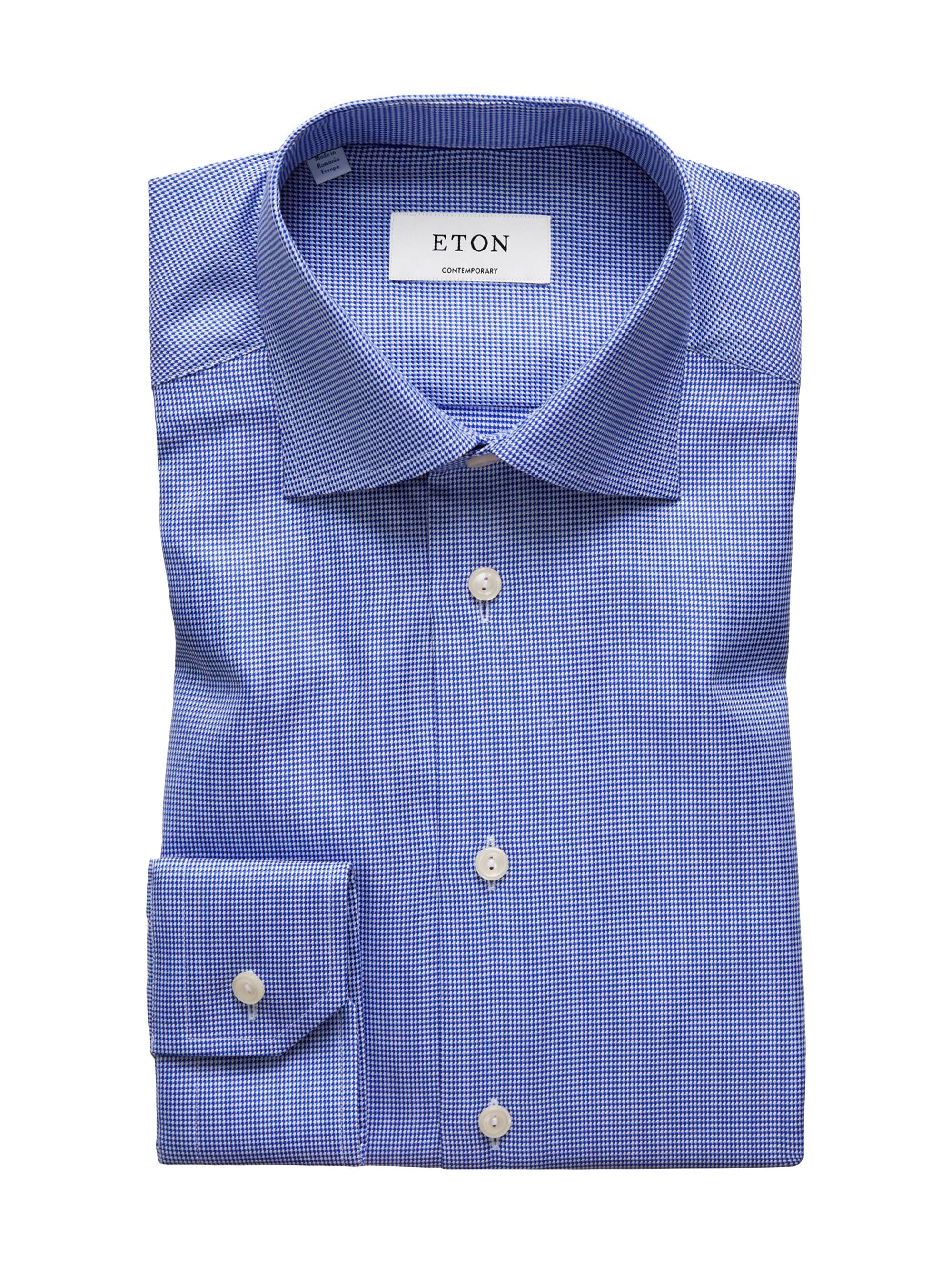 Eton Men's Contemporary-Fit Houndstooth Dress Shirt - Blue