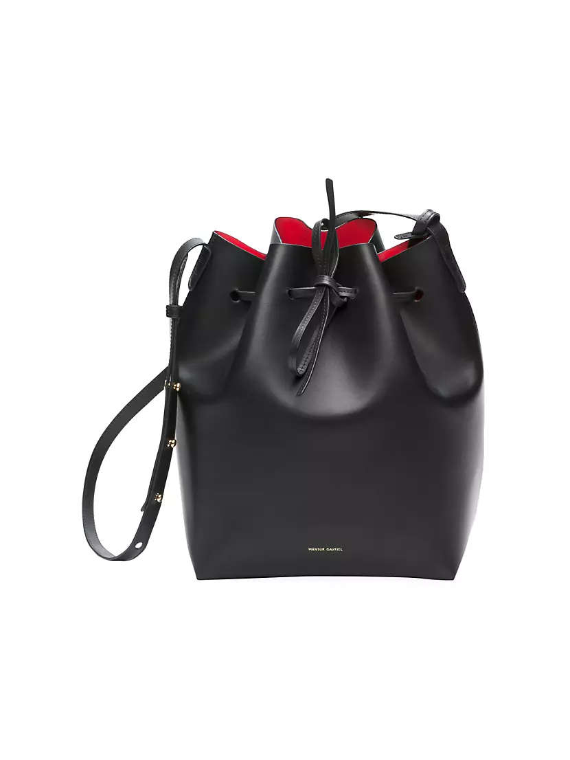 Mansur Gavriel Large Black Leather Bucket Bag Red Interior