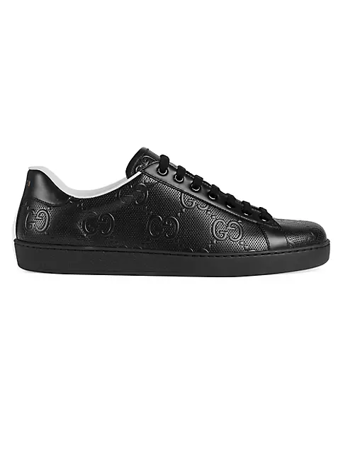 Gucci Black Leather Lace Up Sneakers Size 44 Gucci