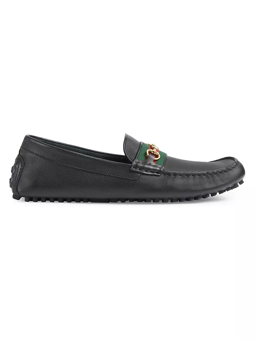Gucci Ayrton Leather & Web Driver Loafers
