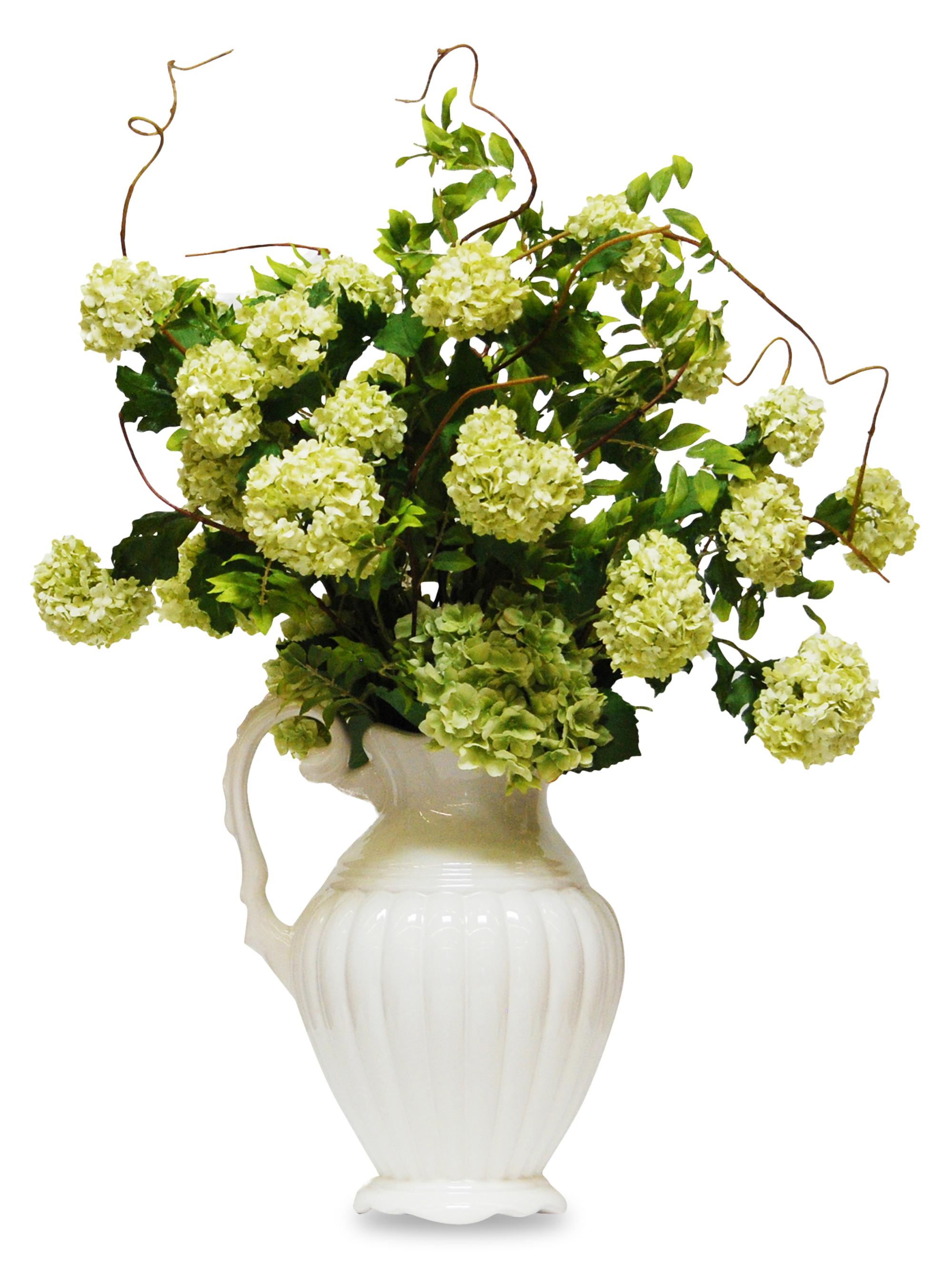 Winward Home Everyday Floral Imitation Snowball Hydrangea In Ceramic Pitcher