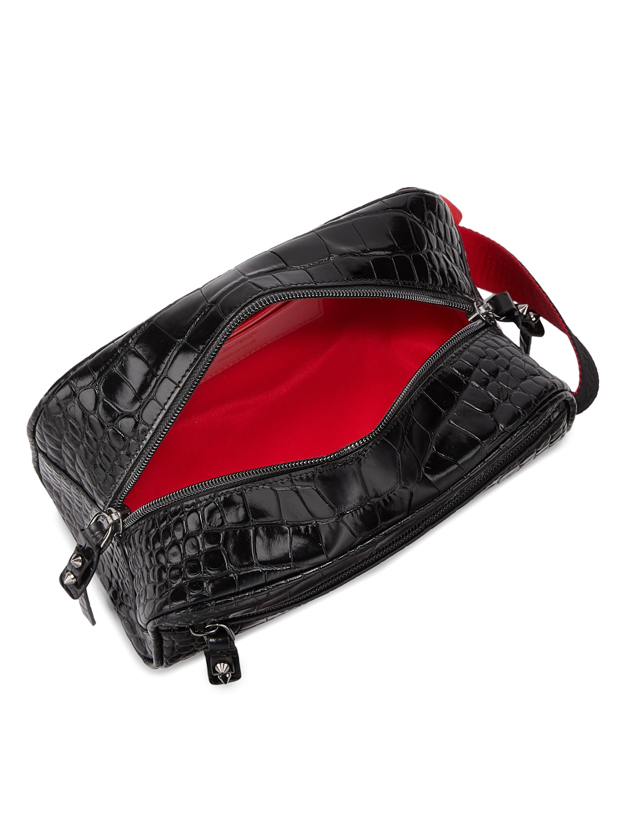 Christian Louboutin Blaster Studded Croc-Embossed Leather Pouch