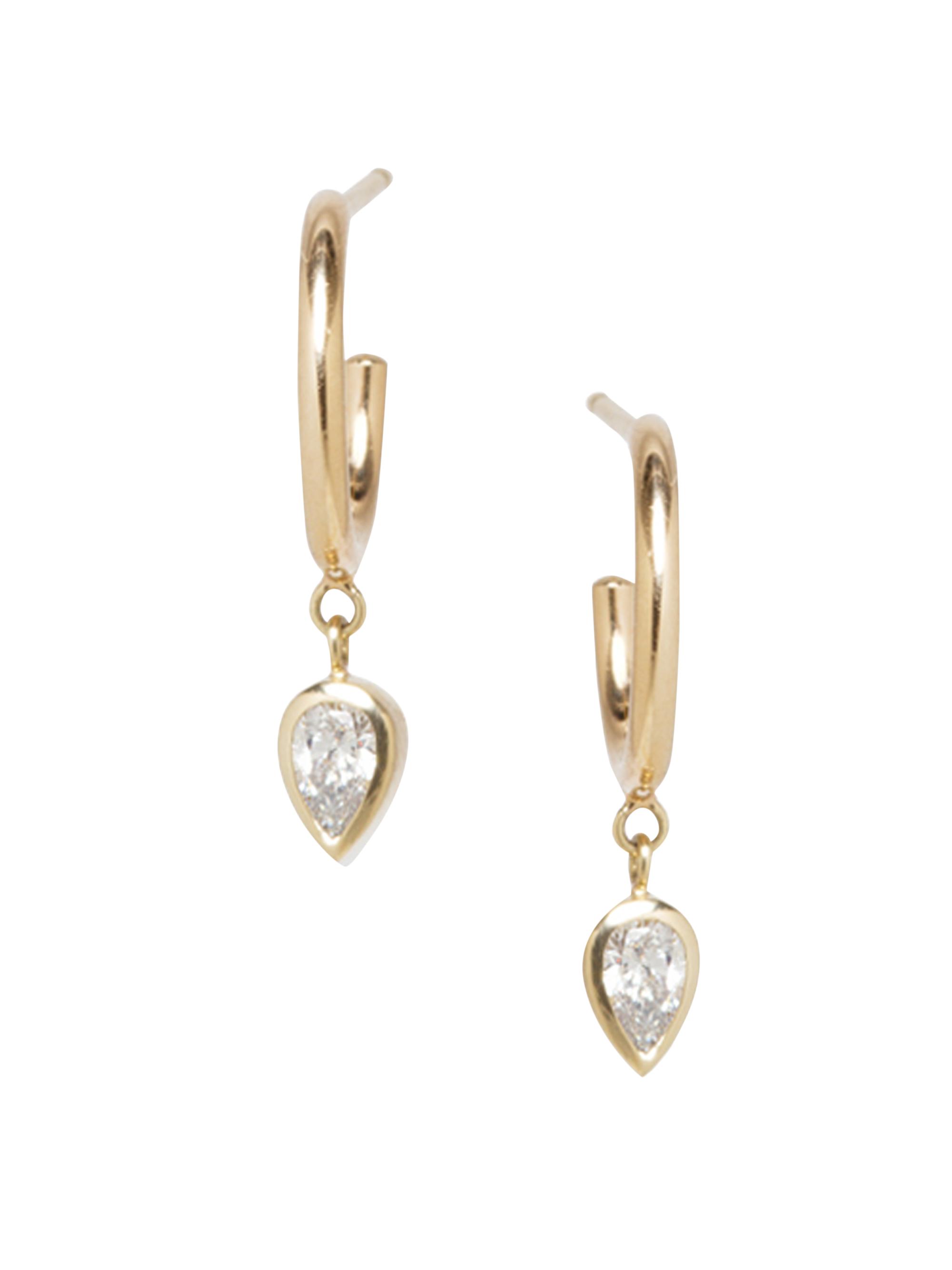 ZOE CHICCO Women's 14K Yellow Gold & Diamond-Drop Hoop Earrings - Yellow Gold