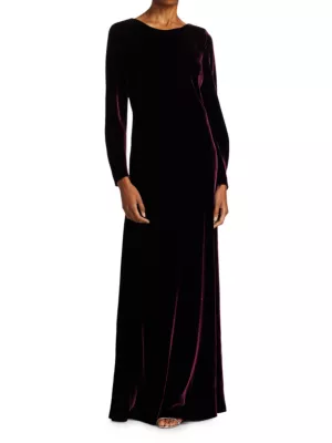 Alberta Ferretti V-back long-sleeve velvet gown - Black