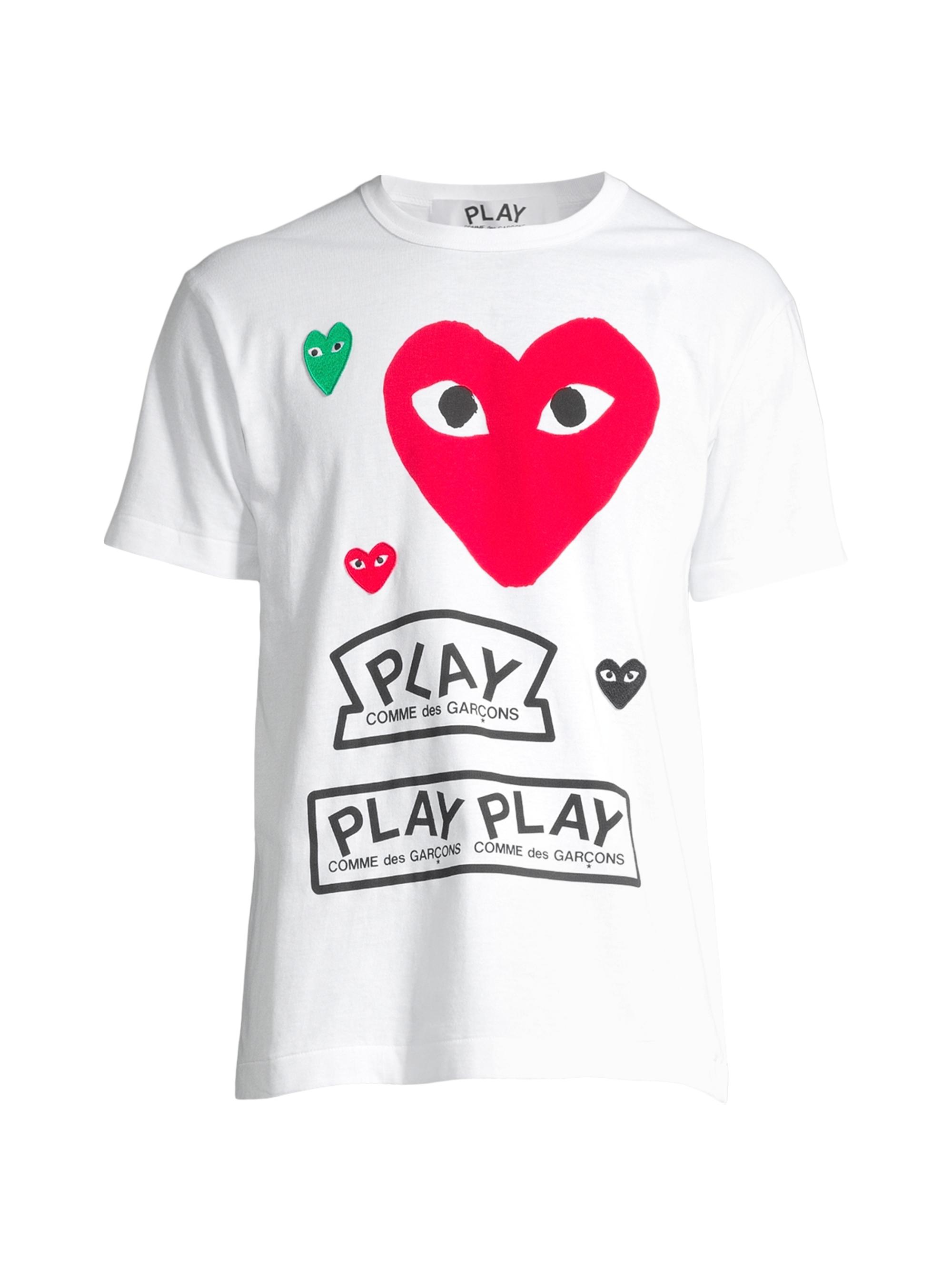 Comme des Garçons PLAY Men's Play Multi Heart Graphic T-Shirt - White Red