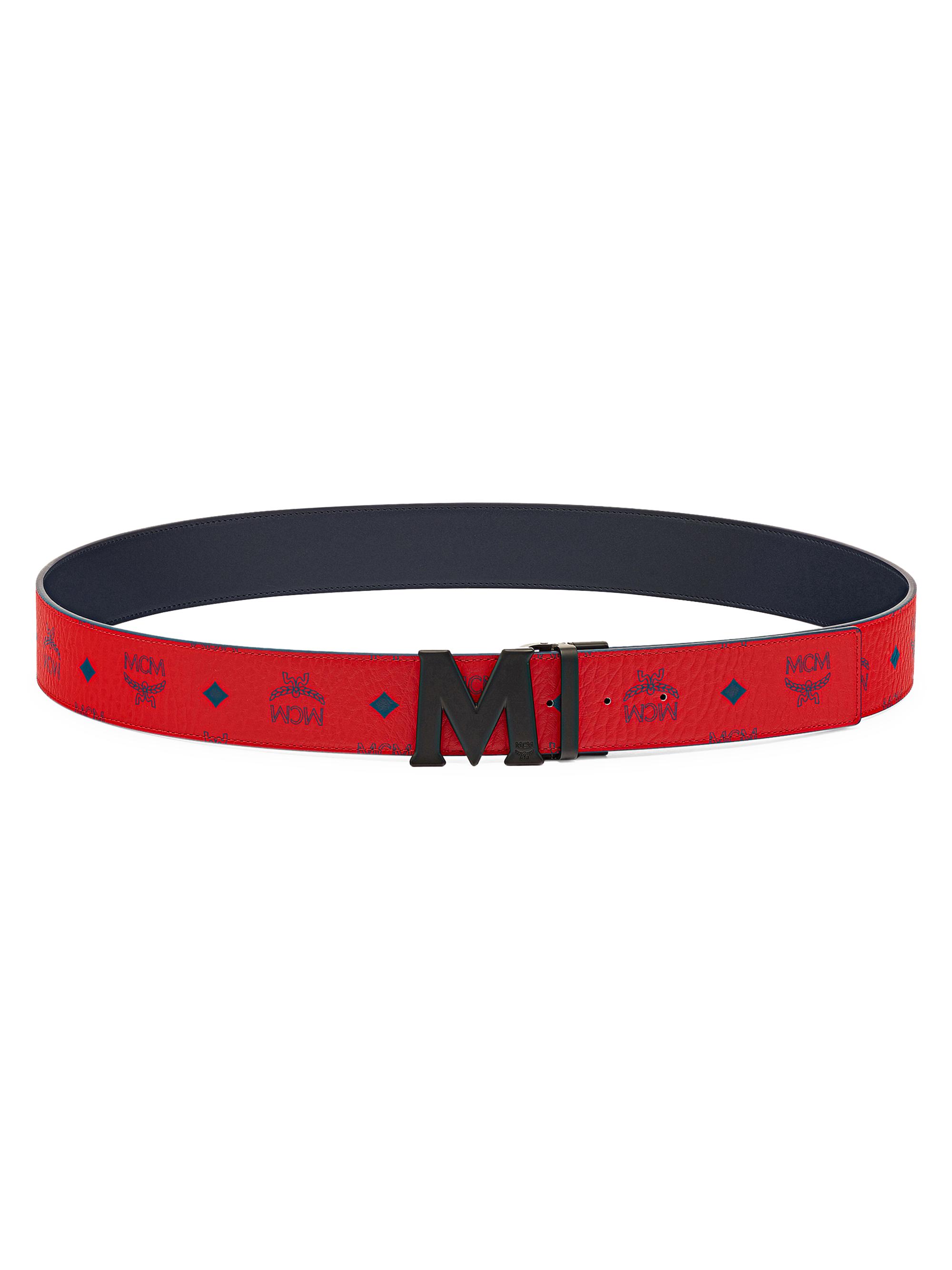 MCM Men's Claus Reversible Cut-To-Size Logo Belt - Candy Red
