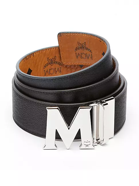 Mcm monogram-print Reversible Leather Belt - Pink