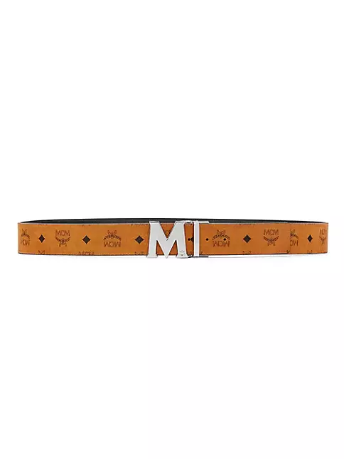 MCM Claus M Reversible Belt Visetos Monogram Red/Silver in Coated Canvas  with Silver-tone - US