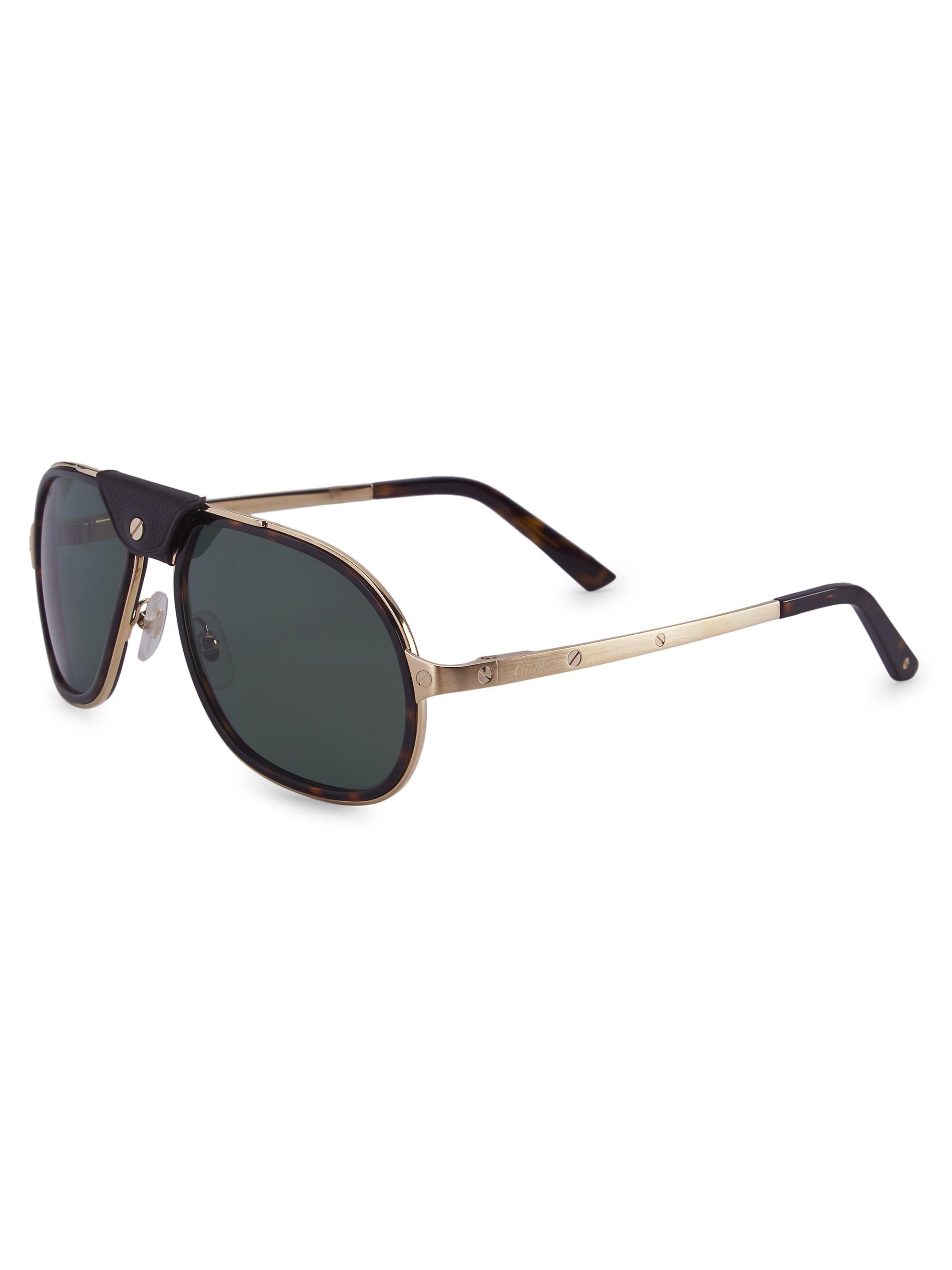 Cartier Men's Core Range 57MM Aviator Sunglasses - Havana Gold Green