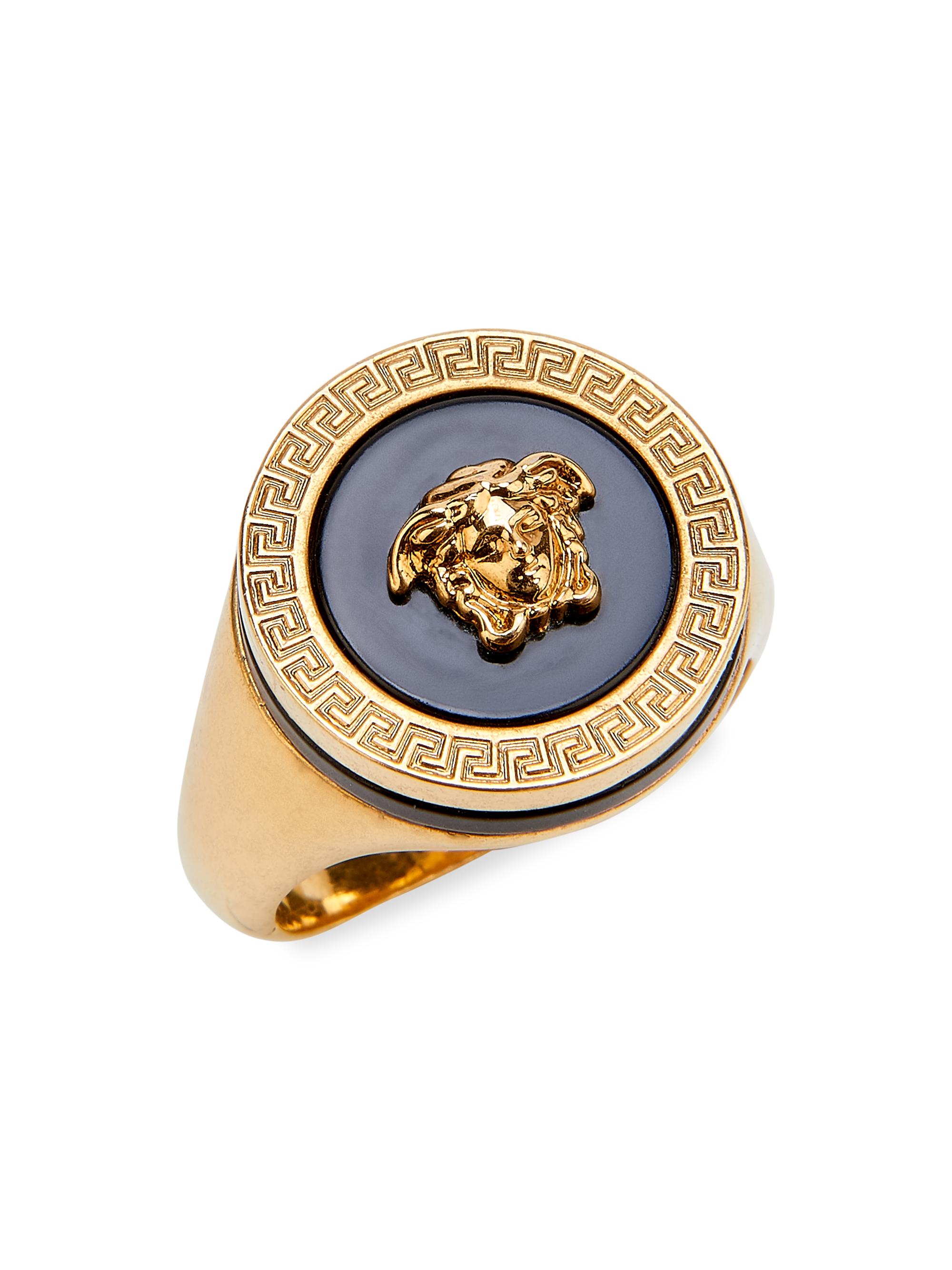 Versace Men's Round Medusa Ring - Nero Oro Tribute
