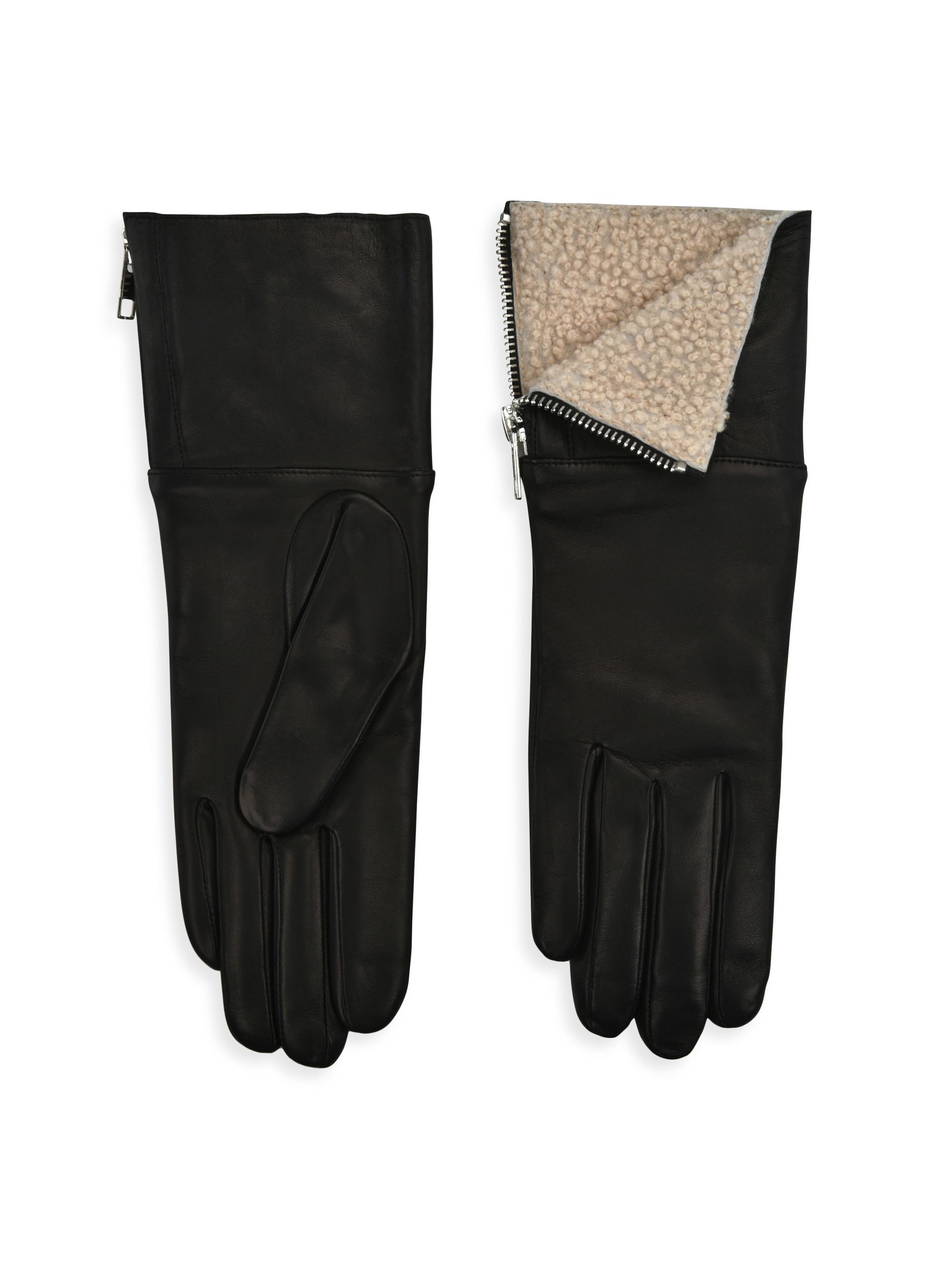 Carolina Amato Women's Touch Tech Leather & Shearling Gloves - Black