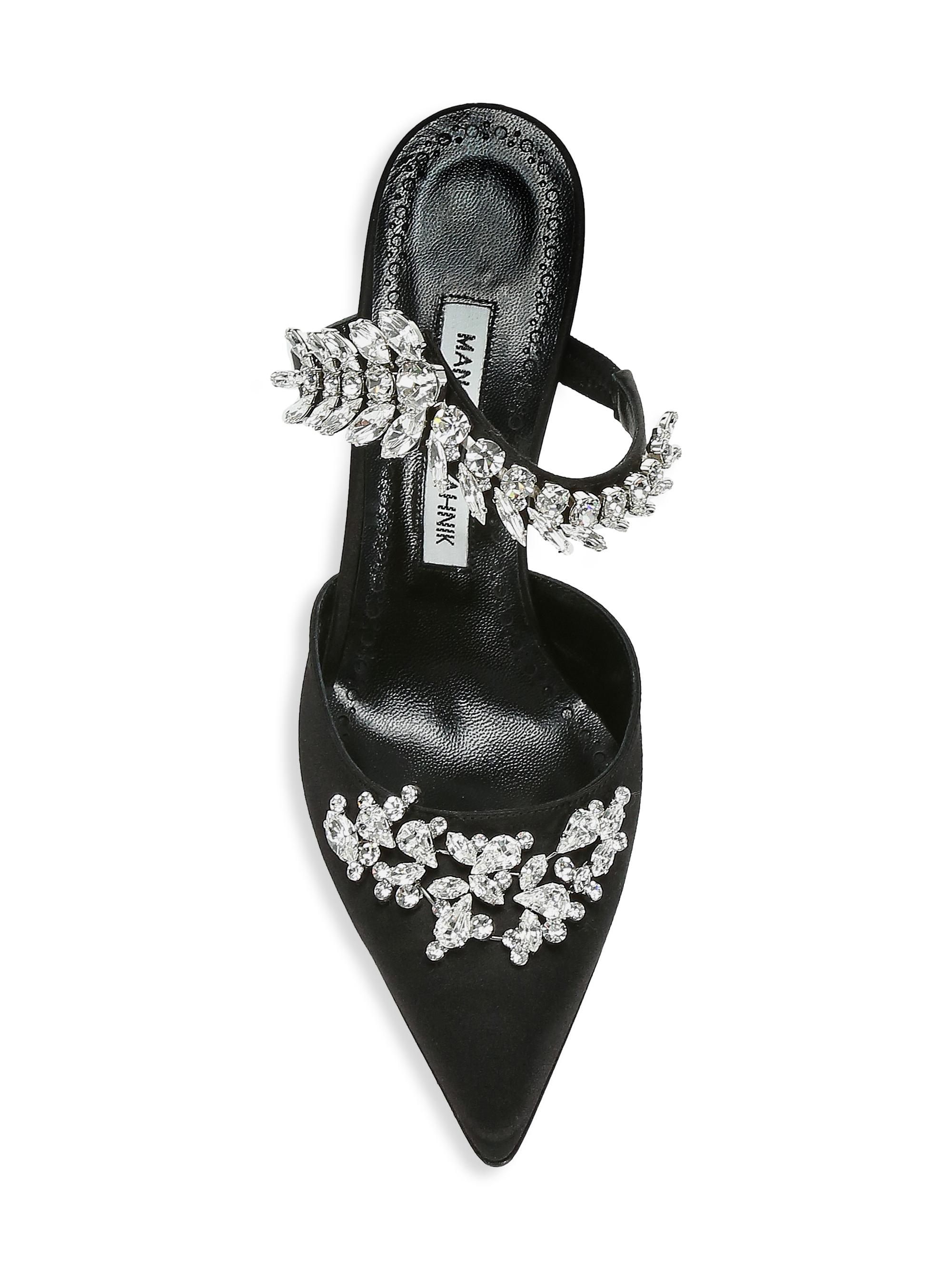 Manolo Blahnik Lurum 90MM Embellished Satin Mules | Saks Fifth Avenue
