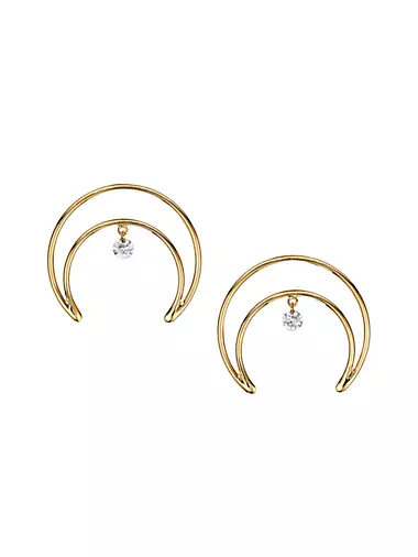 Fly Me To The Moon 18K Yellow Gold & Diamond Crescent Moon Earrings