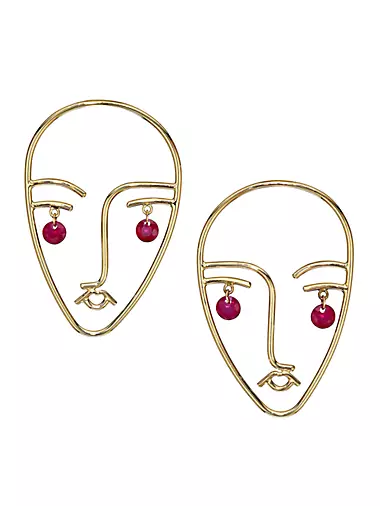 Face 18K Yellow Gold & Ruby Mama Earring