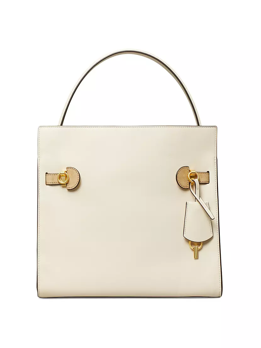 Tory Burch Small Lee Radziwill Leather Double Bag in New Cream