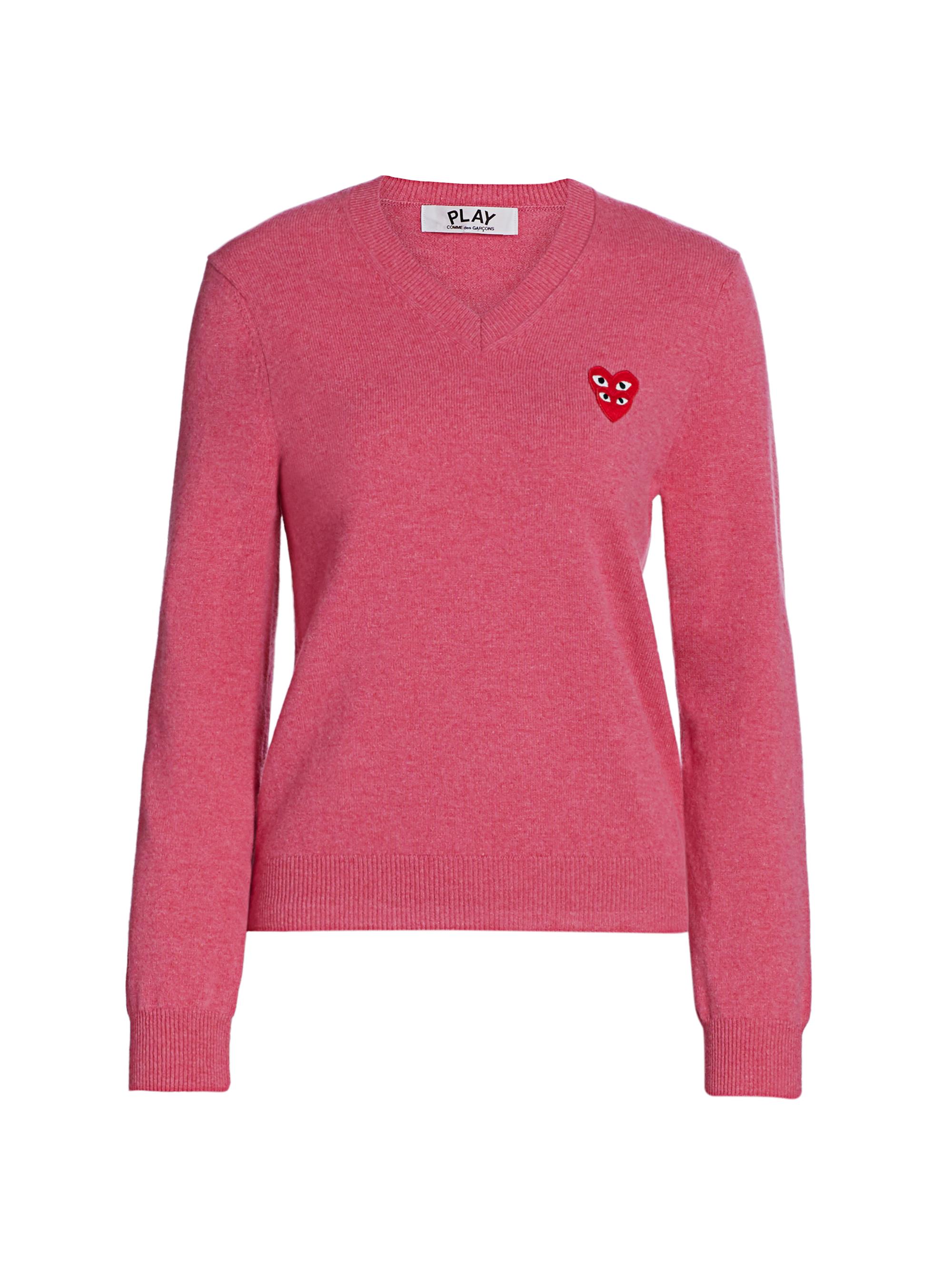 Comme des Garçons PLAY Women's Double Heart V-Neck Pullover - Pink