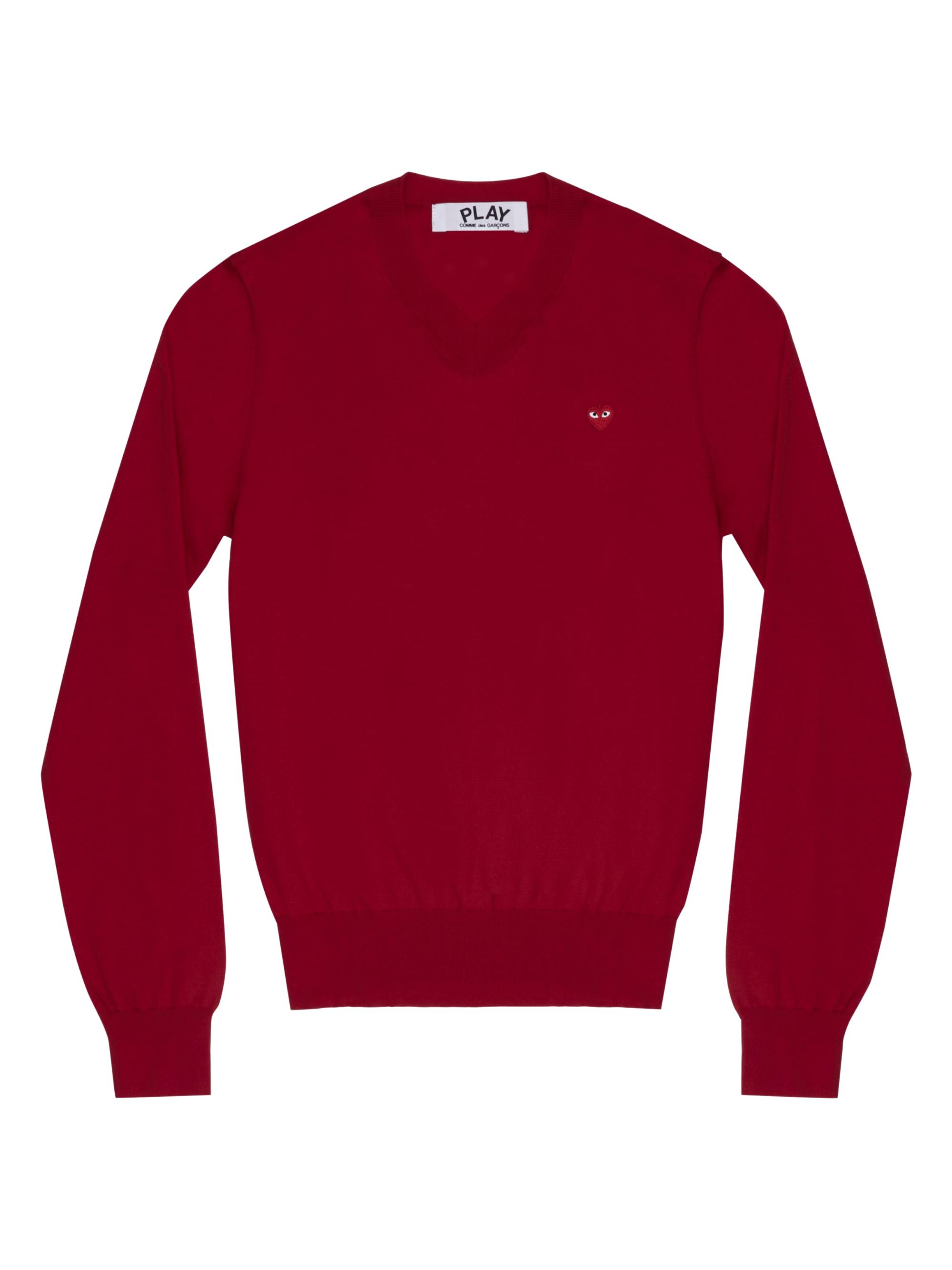 Comme des Garçons PLAY Women's V-Neck Wool Heart Sweater - Red