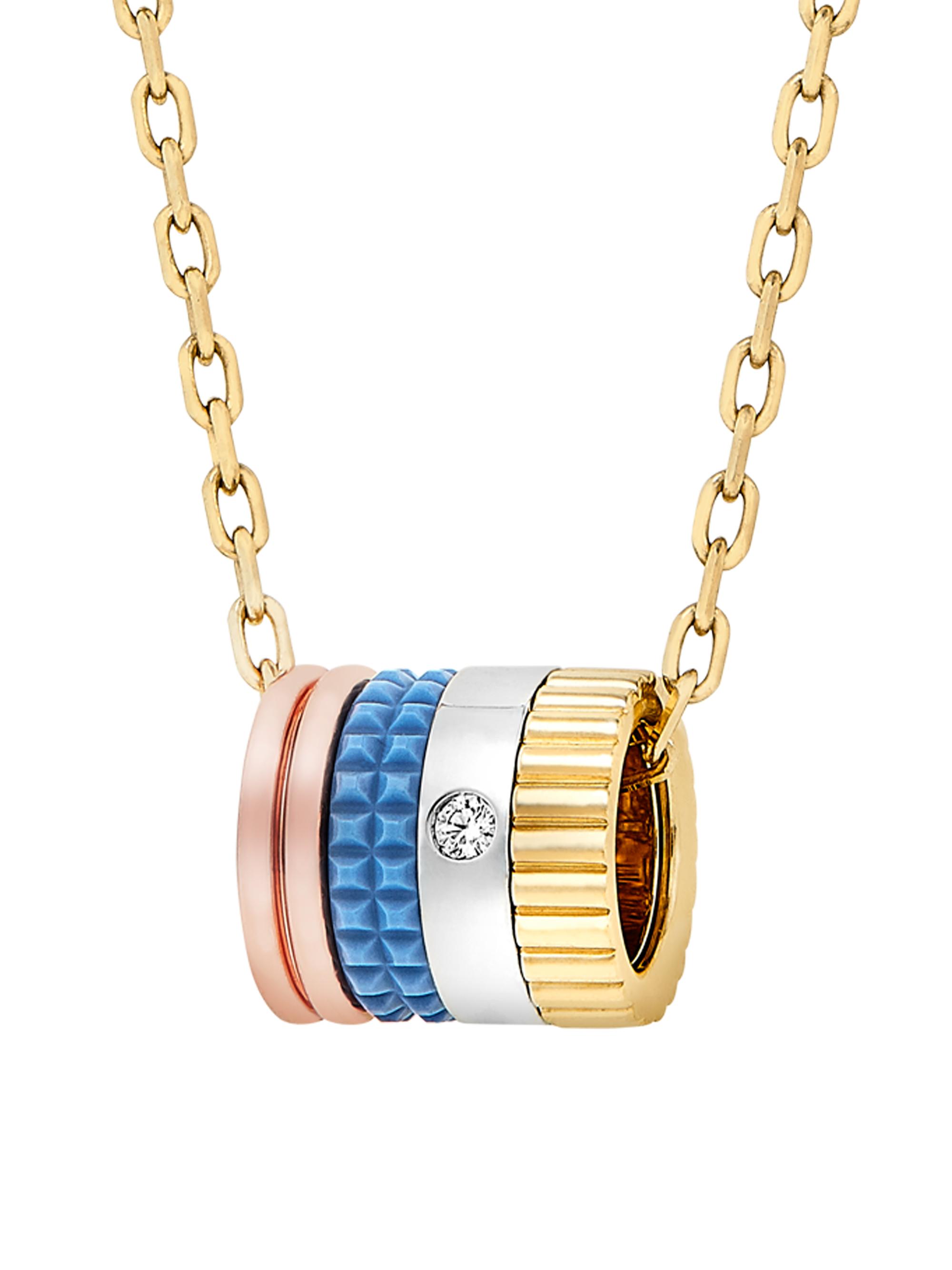 Boucheron Women's Quatre Blue Edition Tri-Tone 18K Gold, 0.01 TCW Diamond & HyCeram Mini Pendant Necklace - Gold Multi