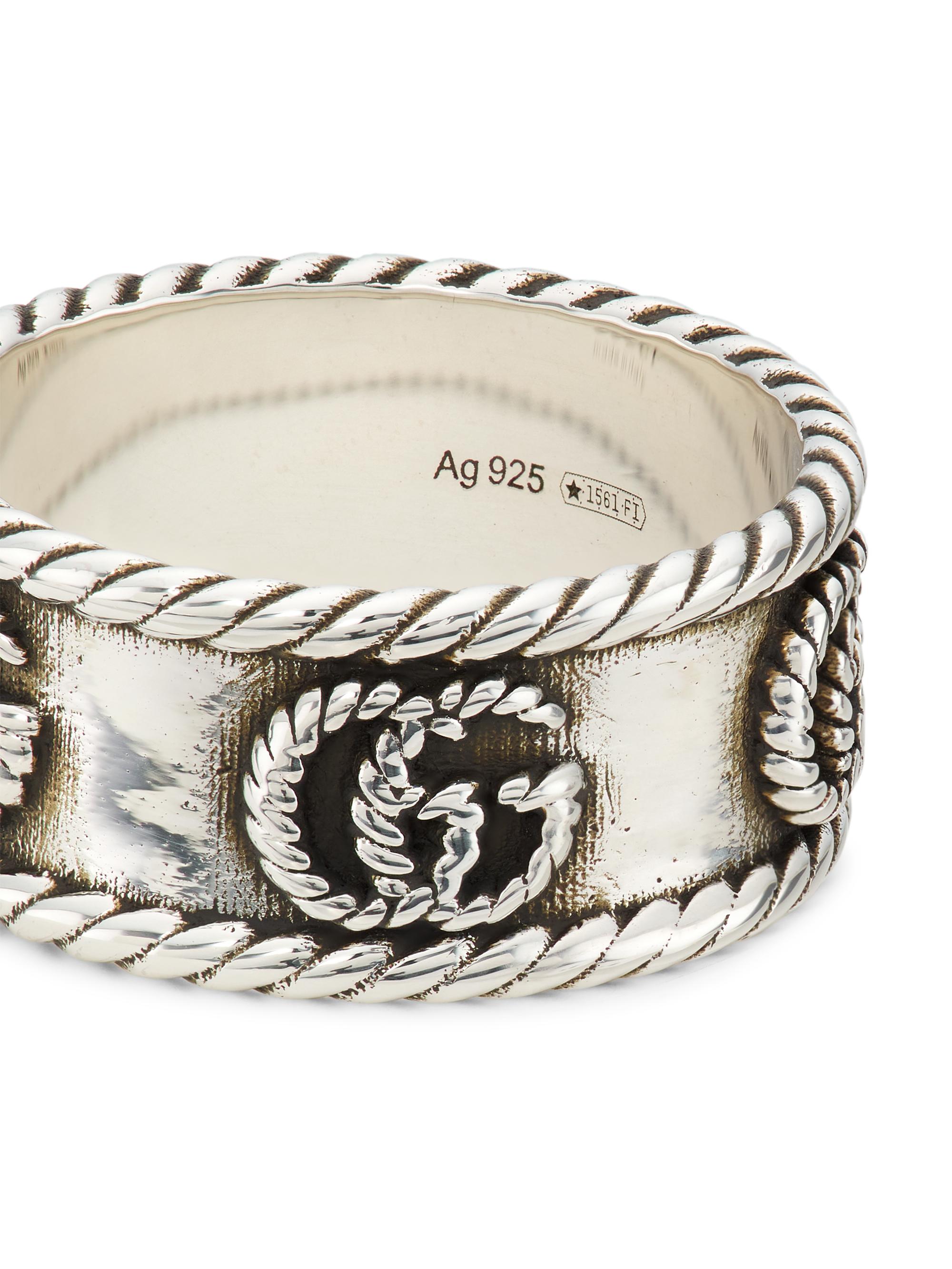 Gucci Ring In Aged Sterling Silver With Double G Detail