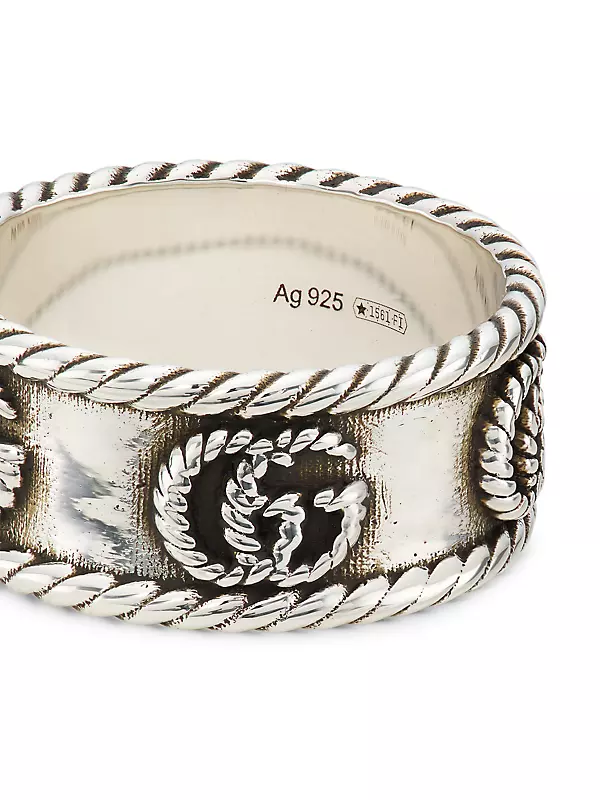 Shop Gucci Ring In Aged Sterling Silver With Double G Detail