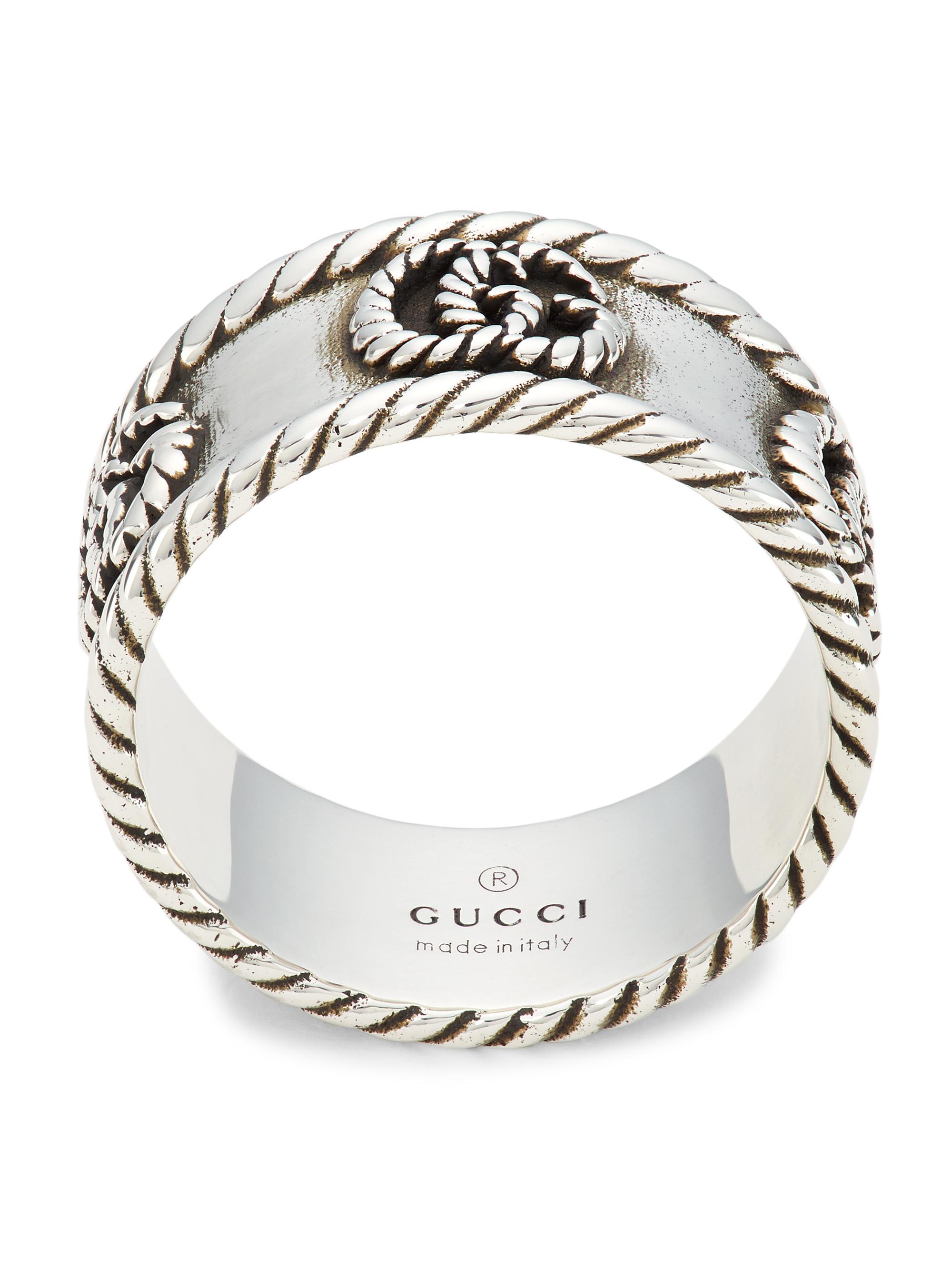 Gucci Ring In Aged Sterling Silver With Double G Detail