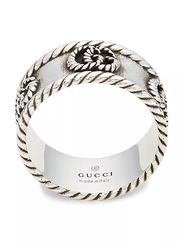 Shop Gucci Ring In Aged Sterling Silver With Double G Detail 