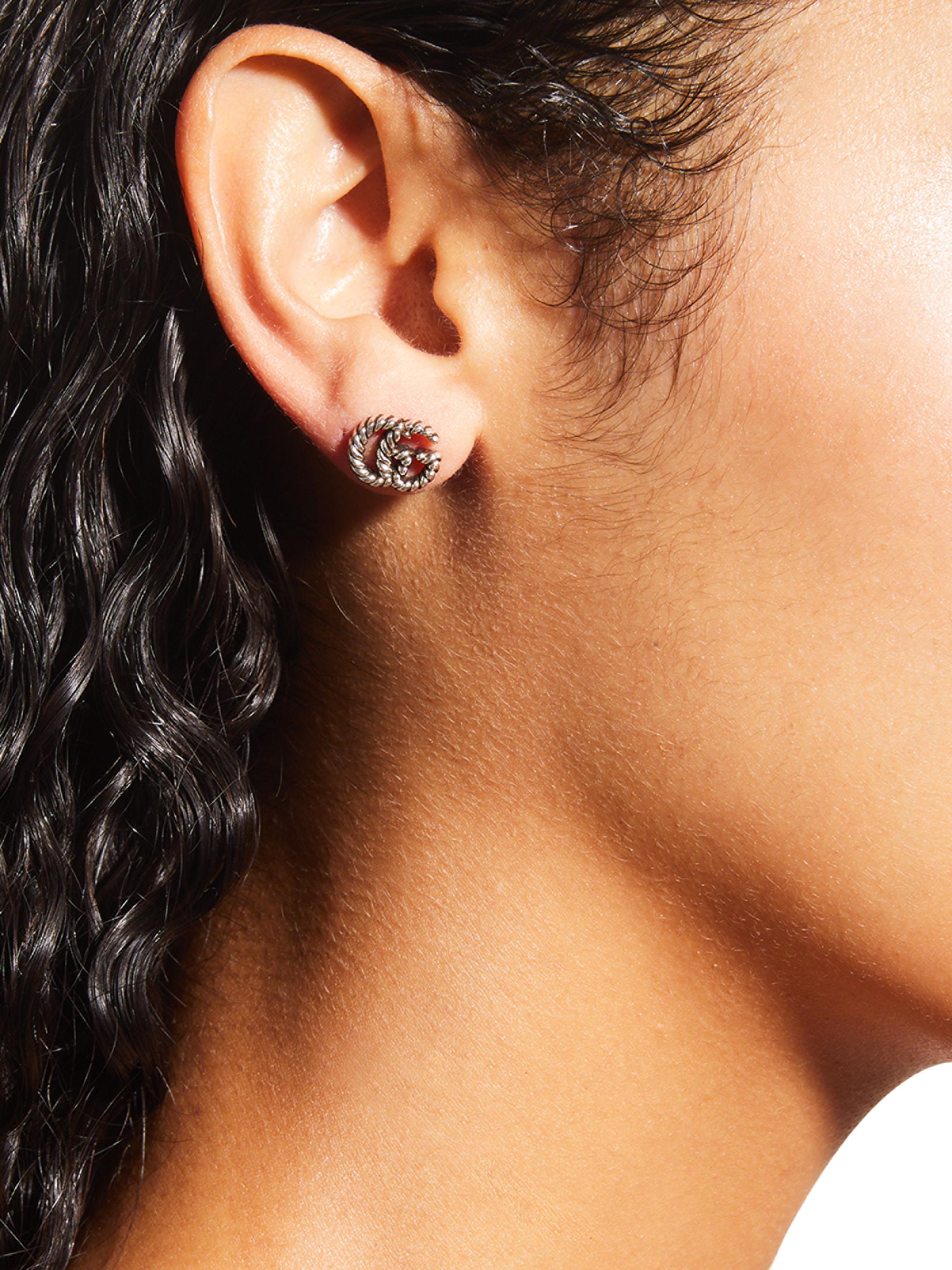 Gucci Stud Earrings In Aged Sterling Silver With Double G Motif