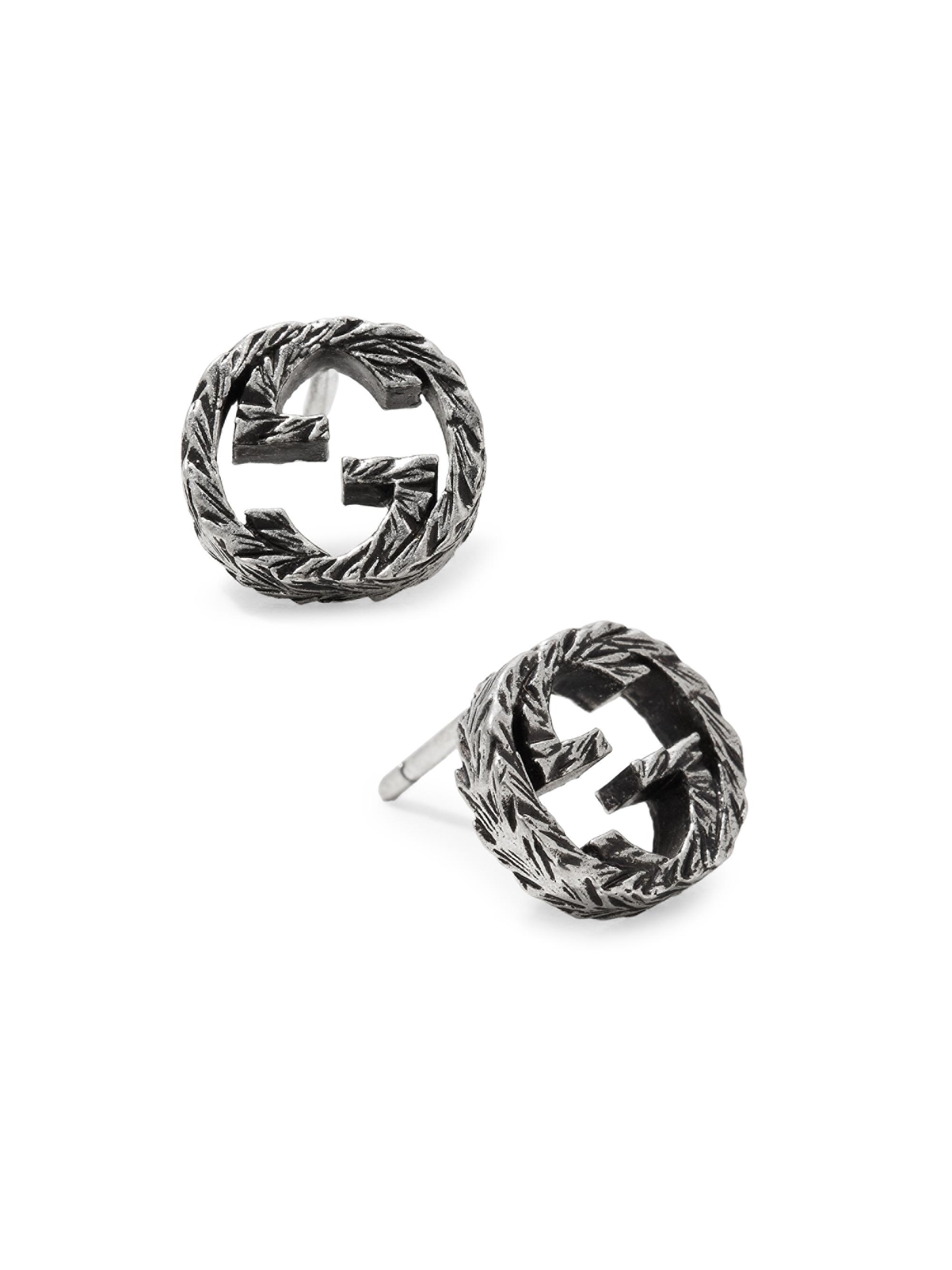 Gucci Women's Stud Earrings With Interlocking G Motif in Aged Sterling Silver - Silver