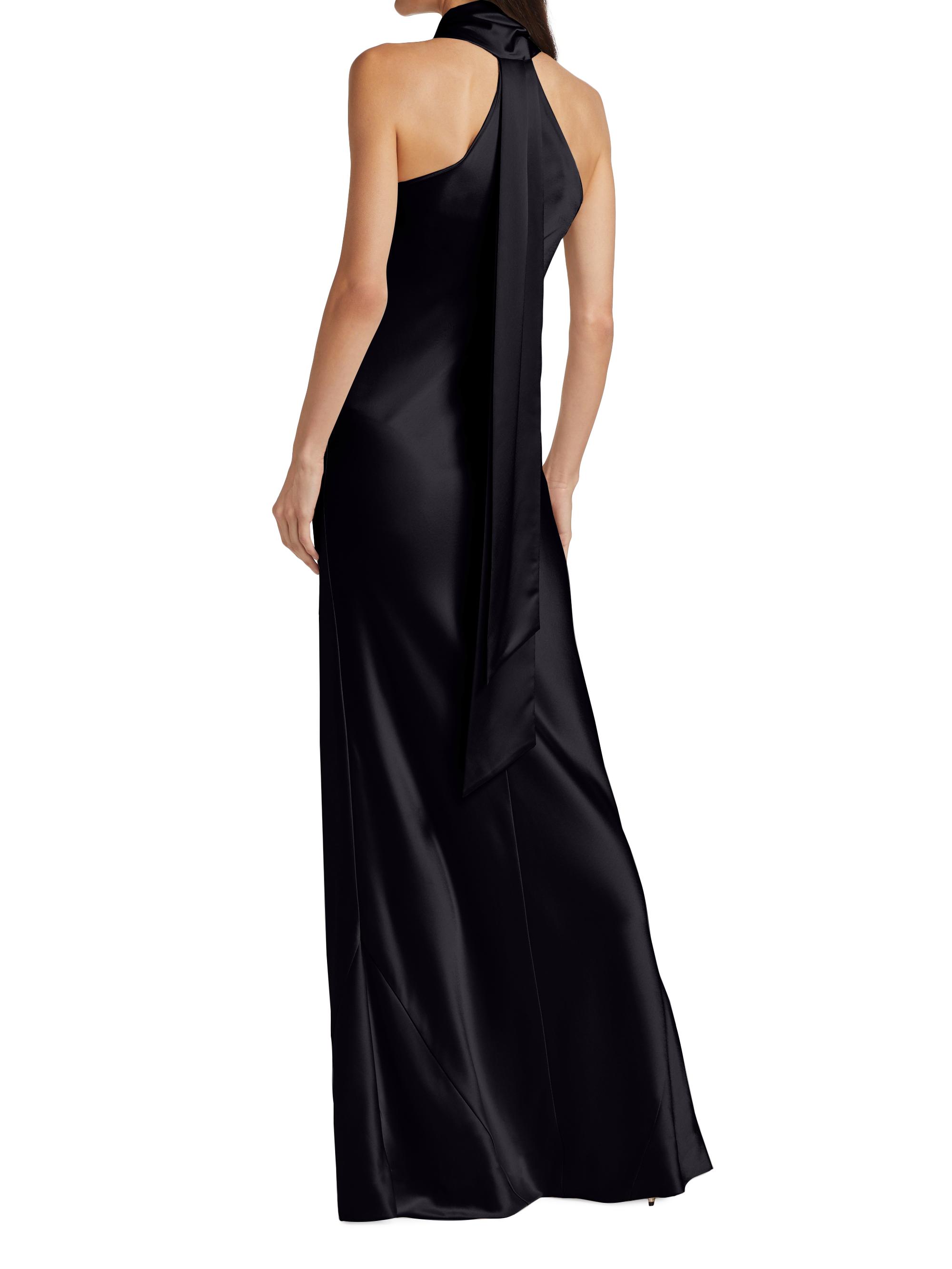 asymmetrical silk bias cut dress by galvan Galvan London Women's Pandora Asymmetrical Bias Cut Dress - Midnight