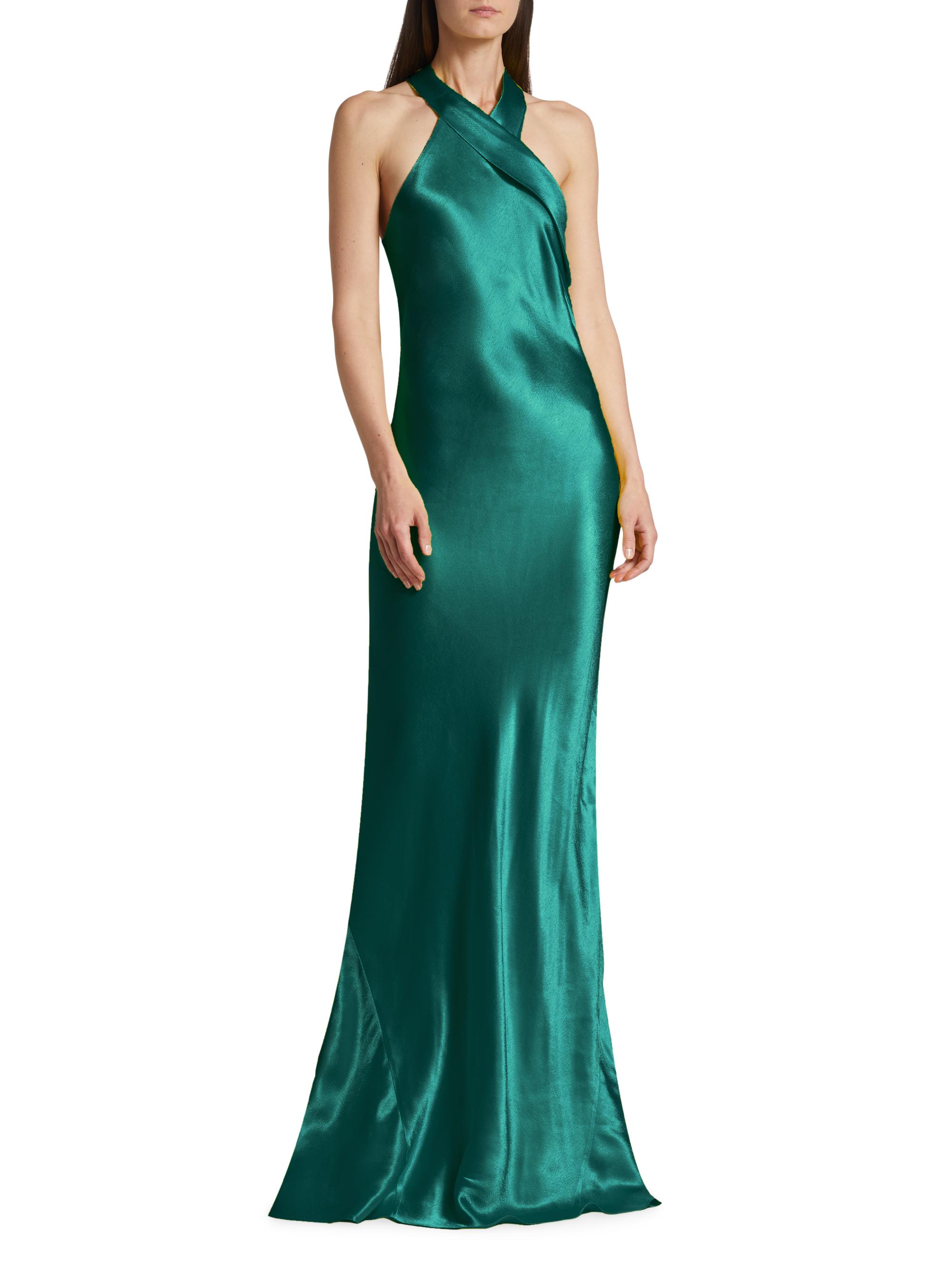 Galvan London Women's Pandora Asymmetrical Bias Cut Dress - Emerald | Thumbnail 3