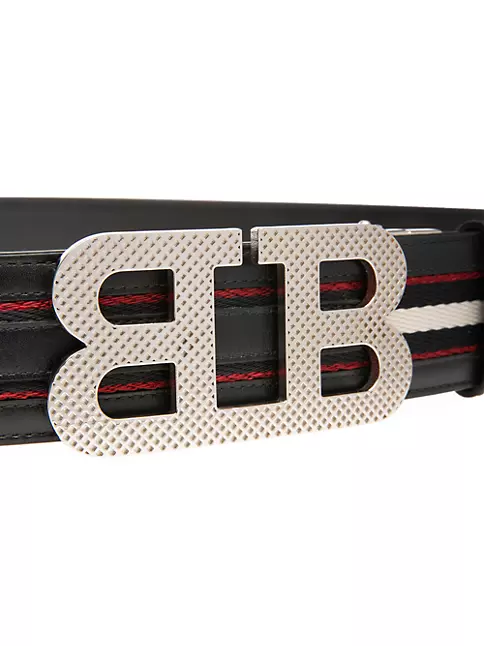 Bally Men's Black Red Leather Mirror B 40mm Reversible TSP Belt Size 95