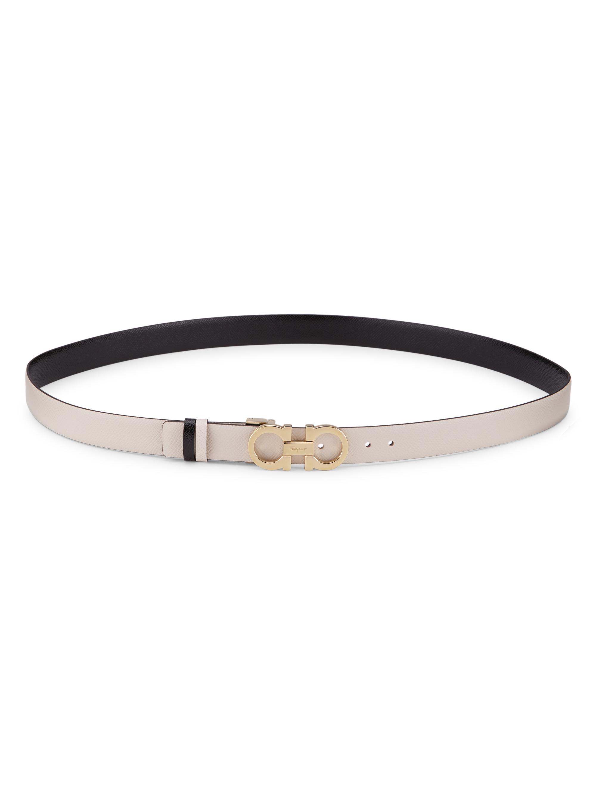 FERRAGAMO Women's Donna Gancini Buckle Reversible Leather Belt - Bone Nero