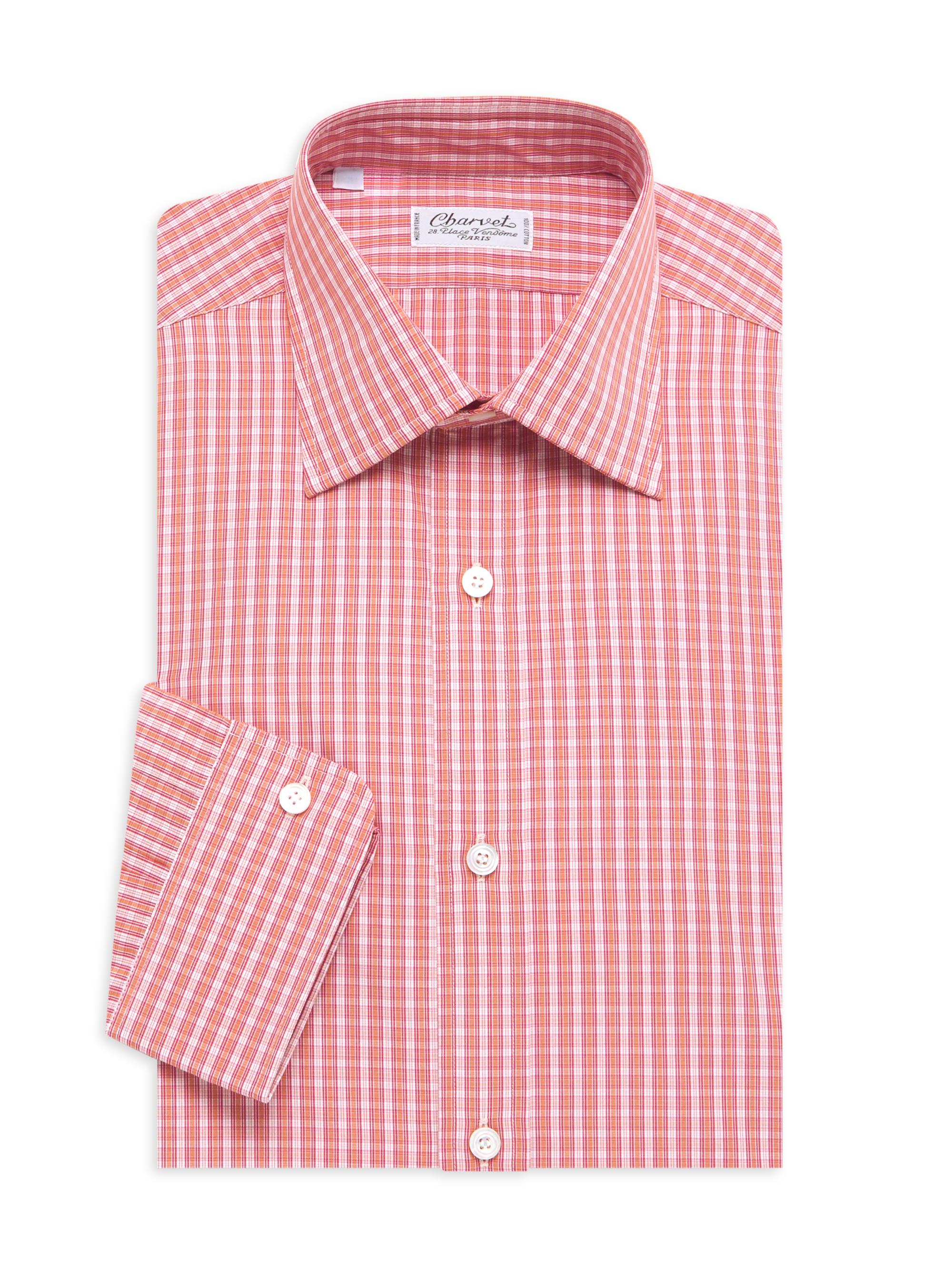 Charvet Men's Small Windowpane Plaid Tonal Silk Dress Shirt - Rust