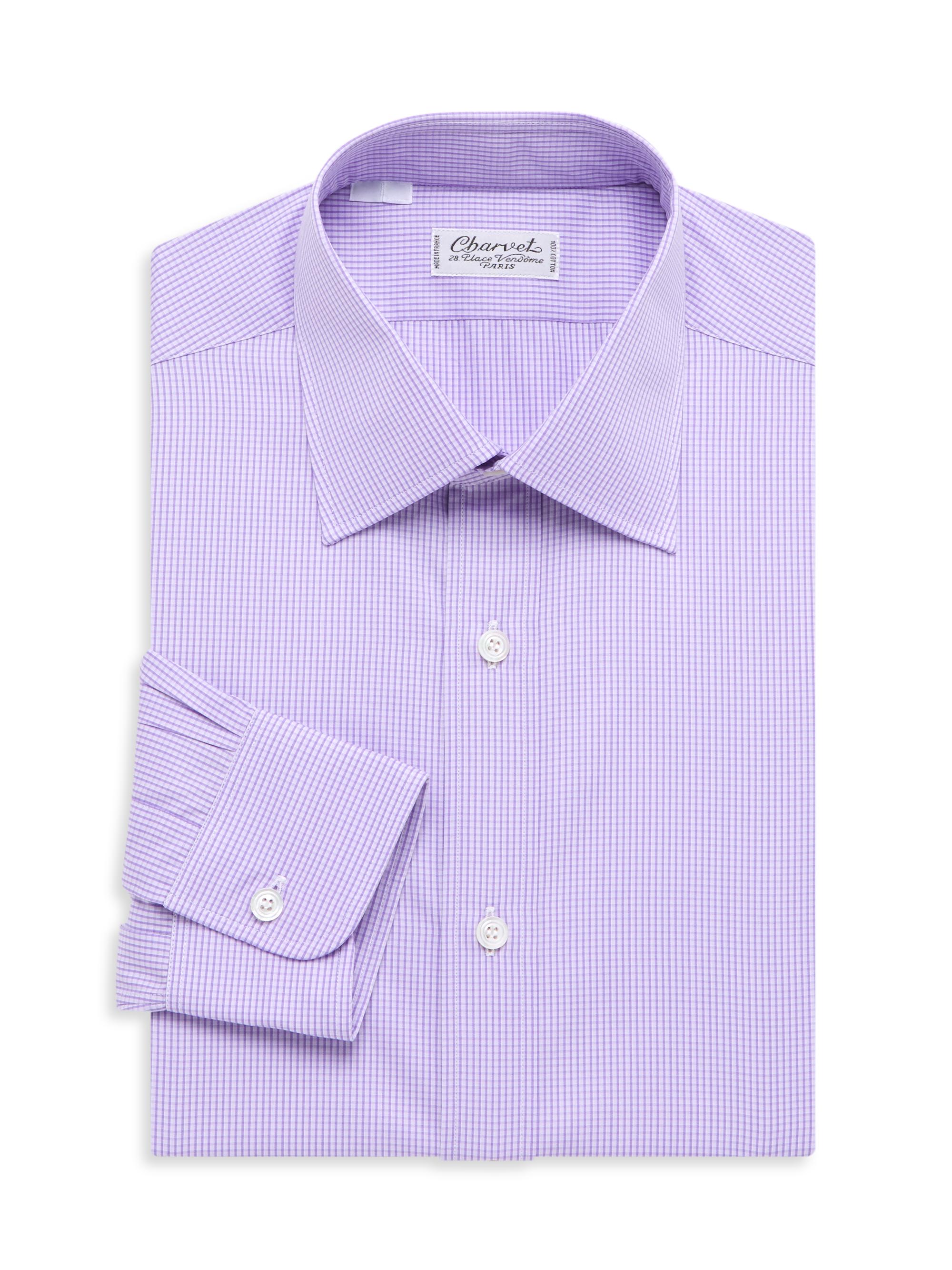 Charvet Men's Micro Windowpane Check Silk Dress Shirt - Lavendar