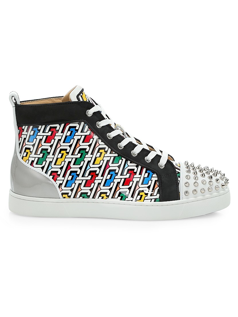 Shop Christian Louboutin Lou Spikes Orlato Flat High-Top Shop Christian Louboutin Lou Spikes Orlato Flat High-Top