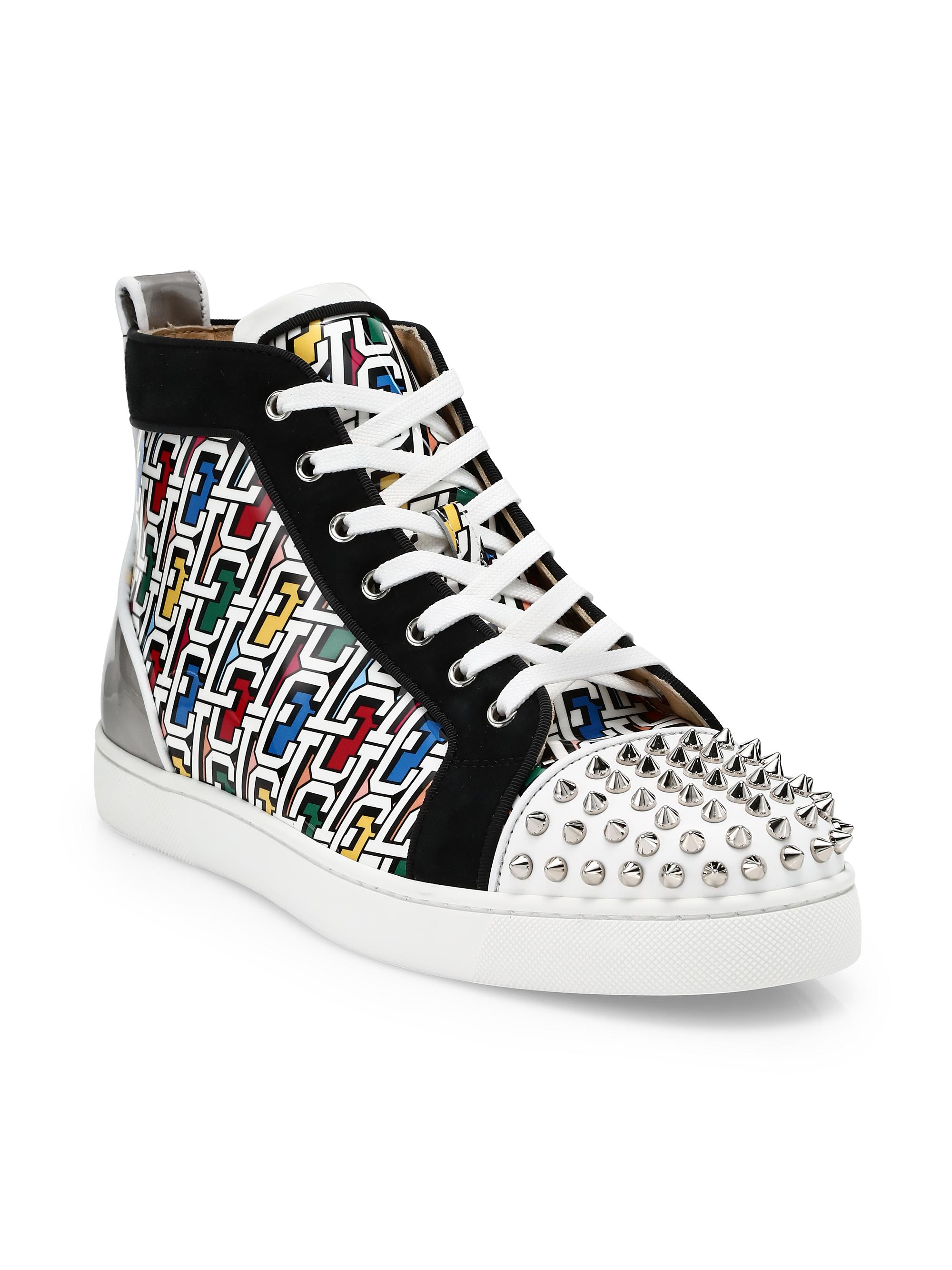 Christian Louboutin Lou Spikes Orlato Flat High-Top Sneakers