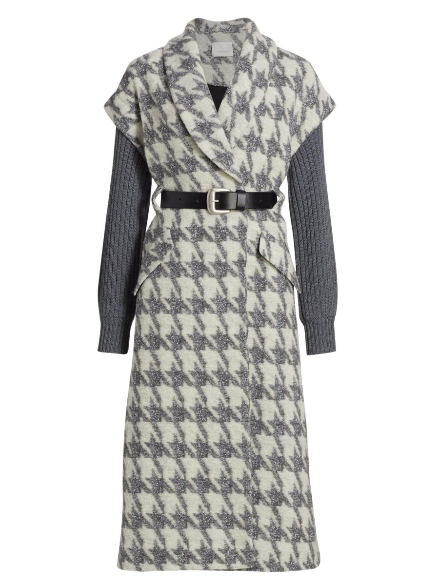 Cinq à Sept Melissa Wool-Blend Rib-Knit Sleeve Houndstooth