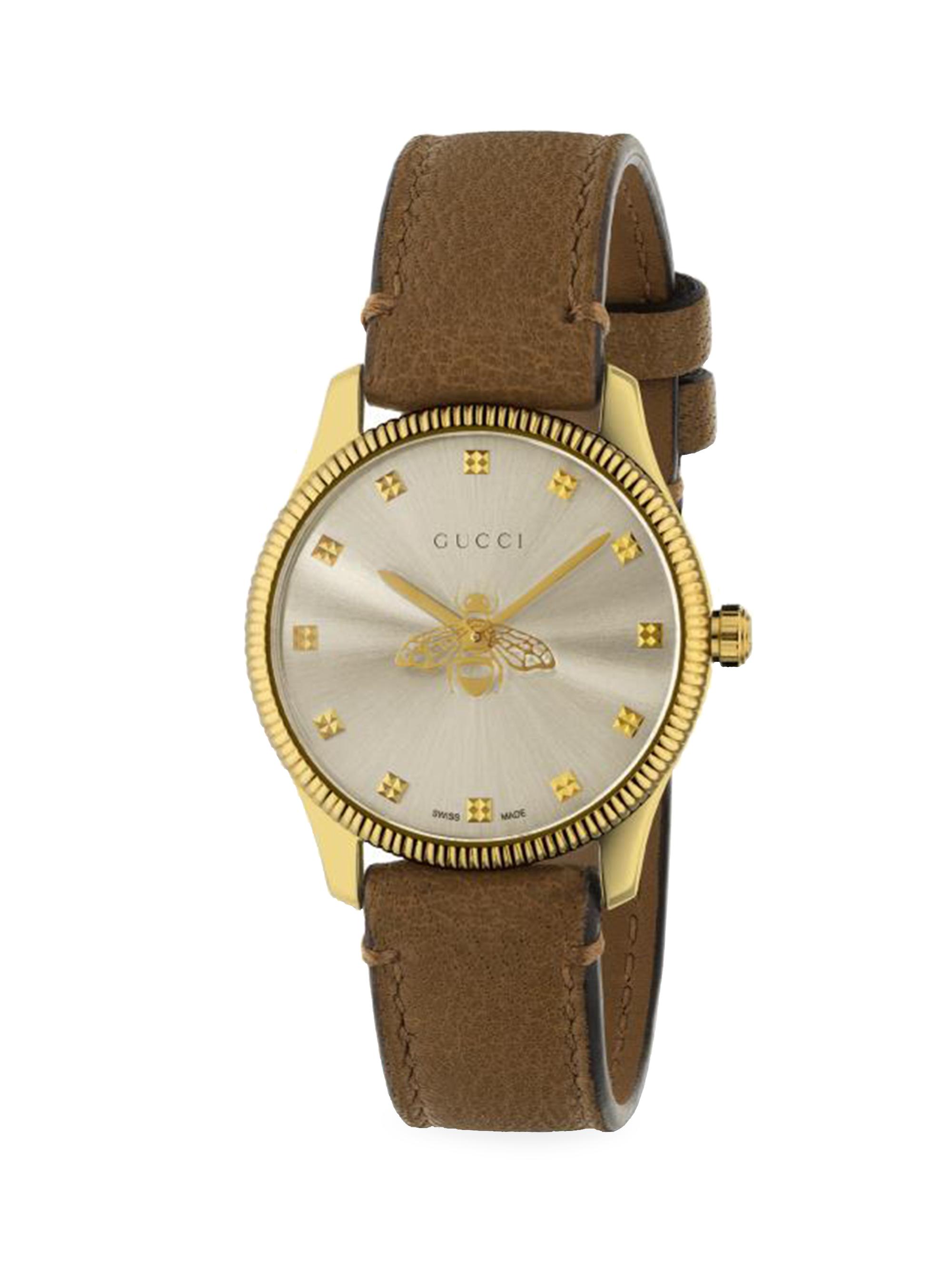 Gucci Women's The G-Timeless Slim Goldtone Leather Strap Watch - Brown