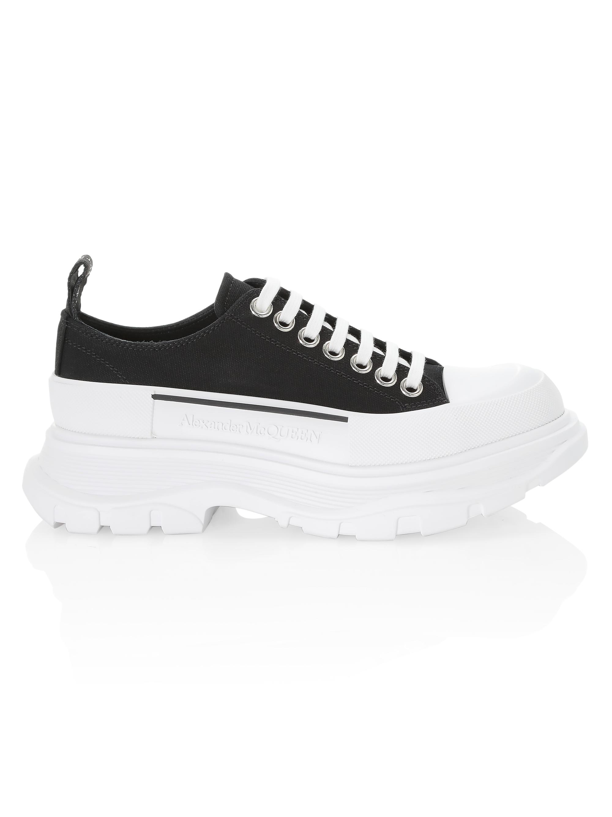 Alexander McQueen Tread Slick Low Lace Up Black Leather White