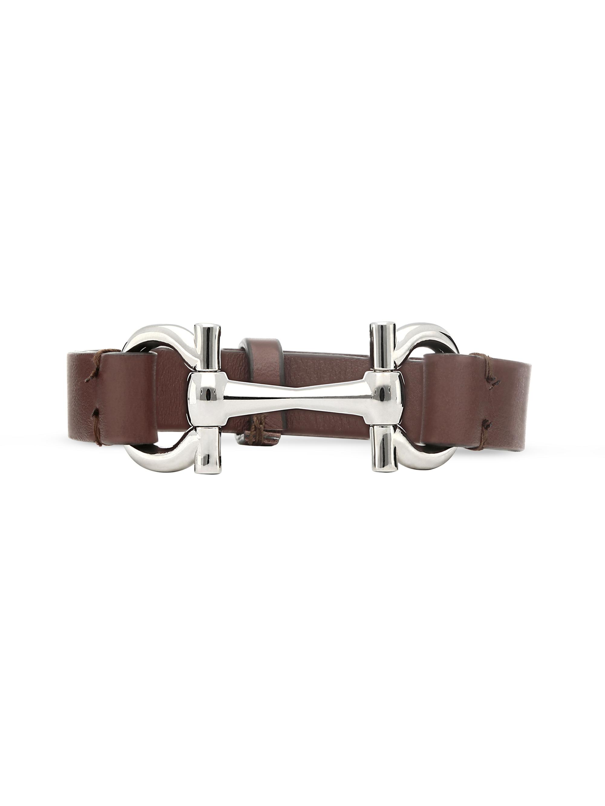 FERRAGAMO Men's Logo Leather Bracelet - Bark Brown