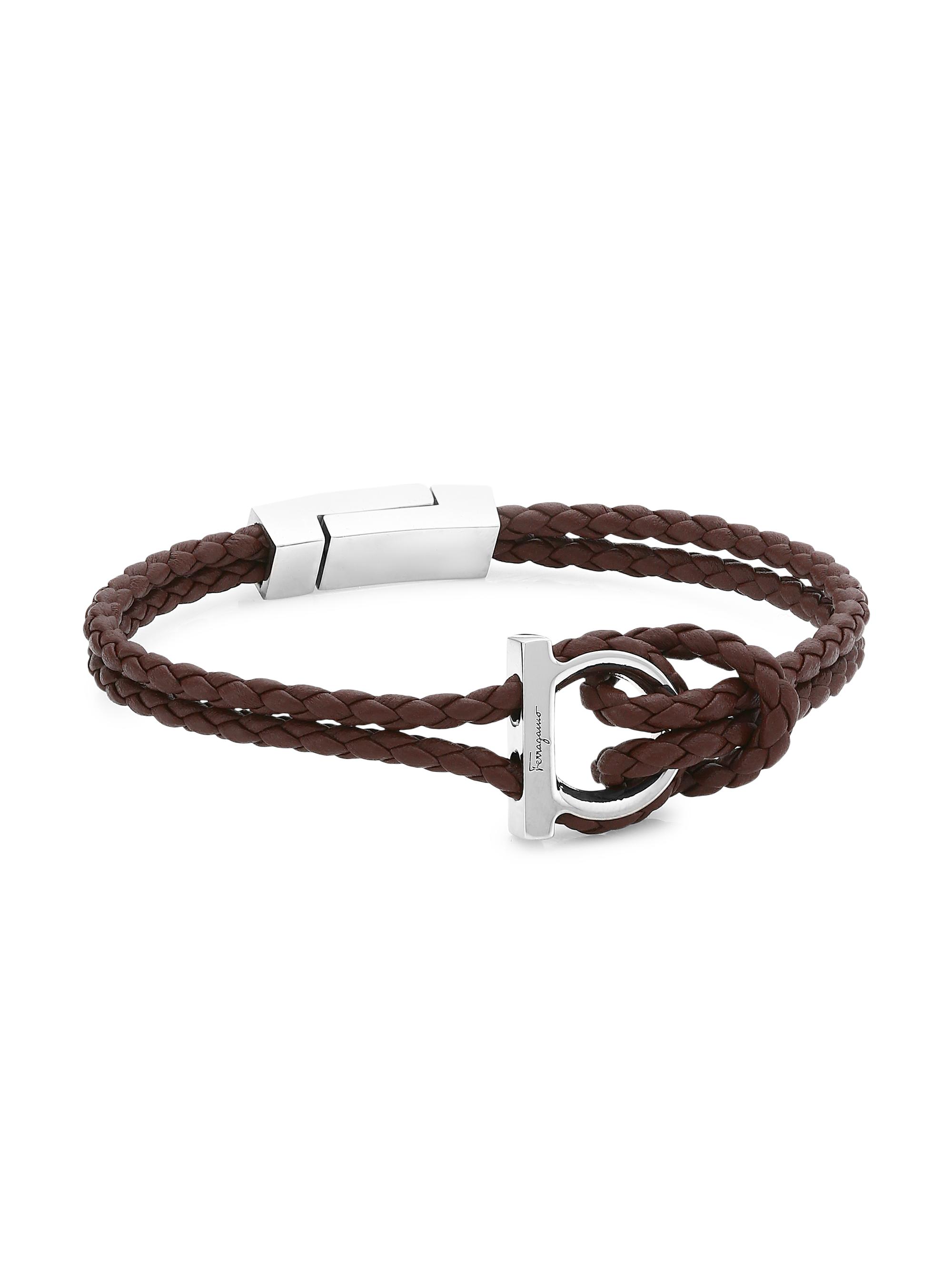 Ferragamo Brown Braided Leather Bracelet