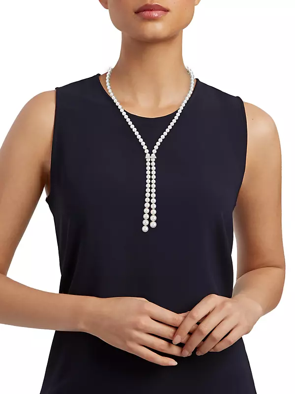 Everyday Essentials 18K White Gold, Cultured Akoya Pearl & 0.25 TCW Diamond Convertible Lariat Necklace