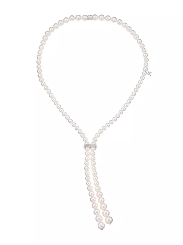 Everyday Essentials 18K White Gold, Cultured Akoya Pearl & 0.25 TCW Diamond Convertible Lariat Necklace