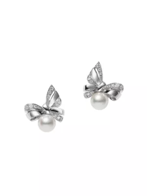 18kt white gold Akoya pearl and diamond earrings