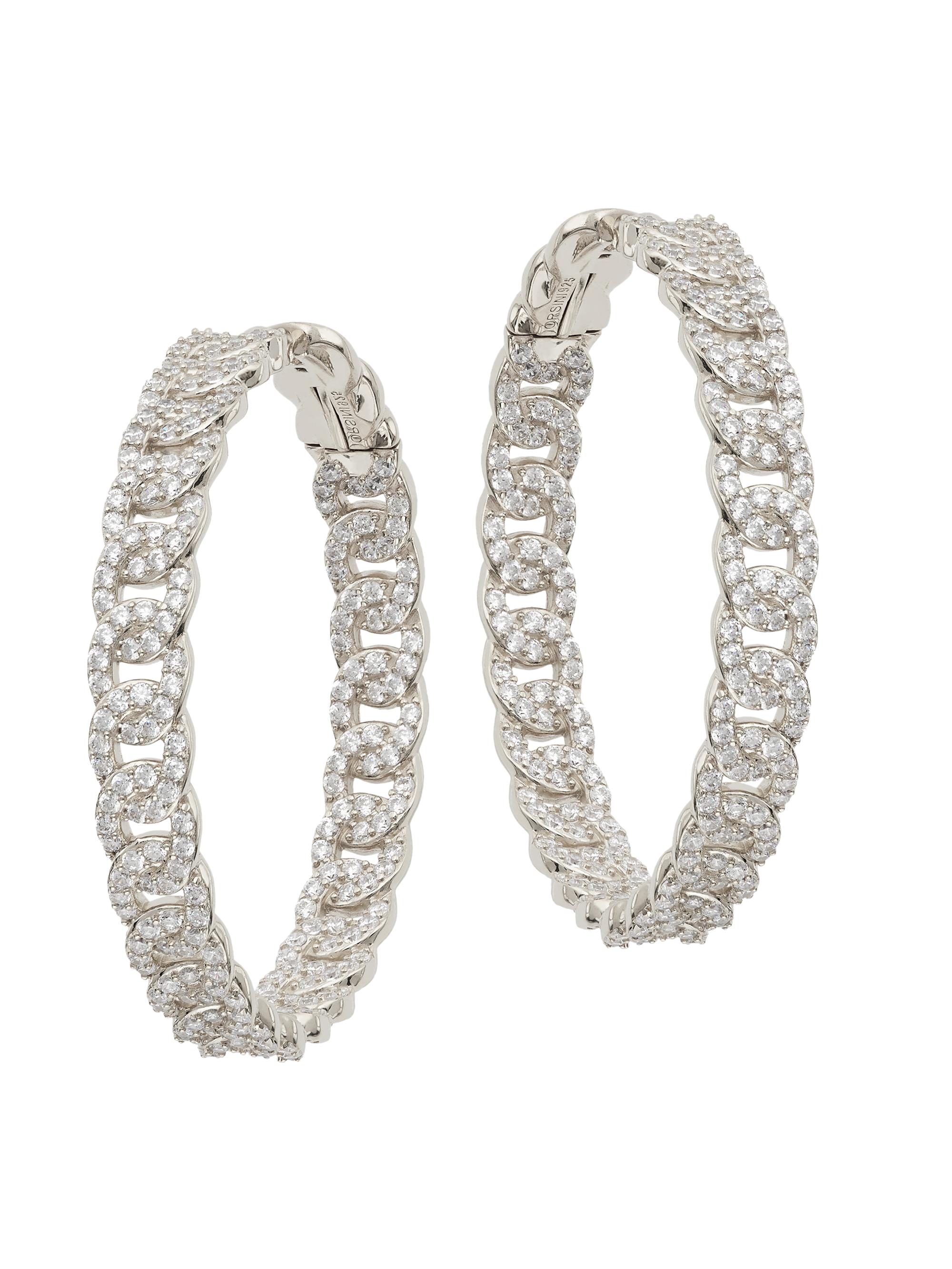 Adriana Orsini Women's Rhodium-Plated & Cubic Zirconia Curb Hoop Earrings - Rhodium